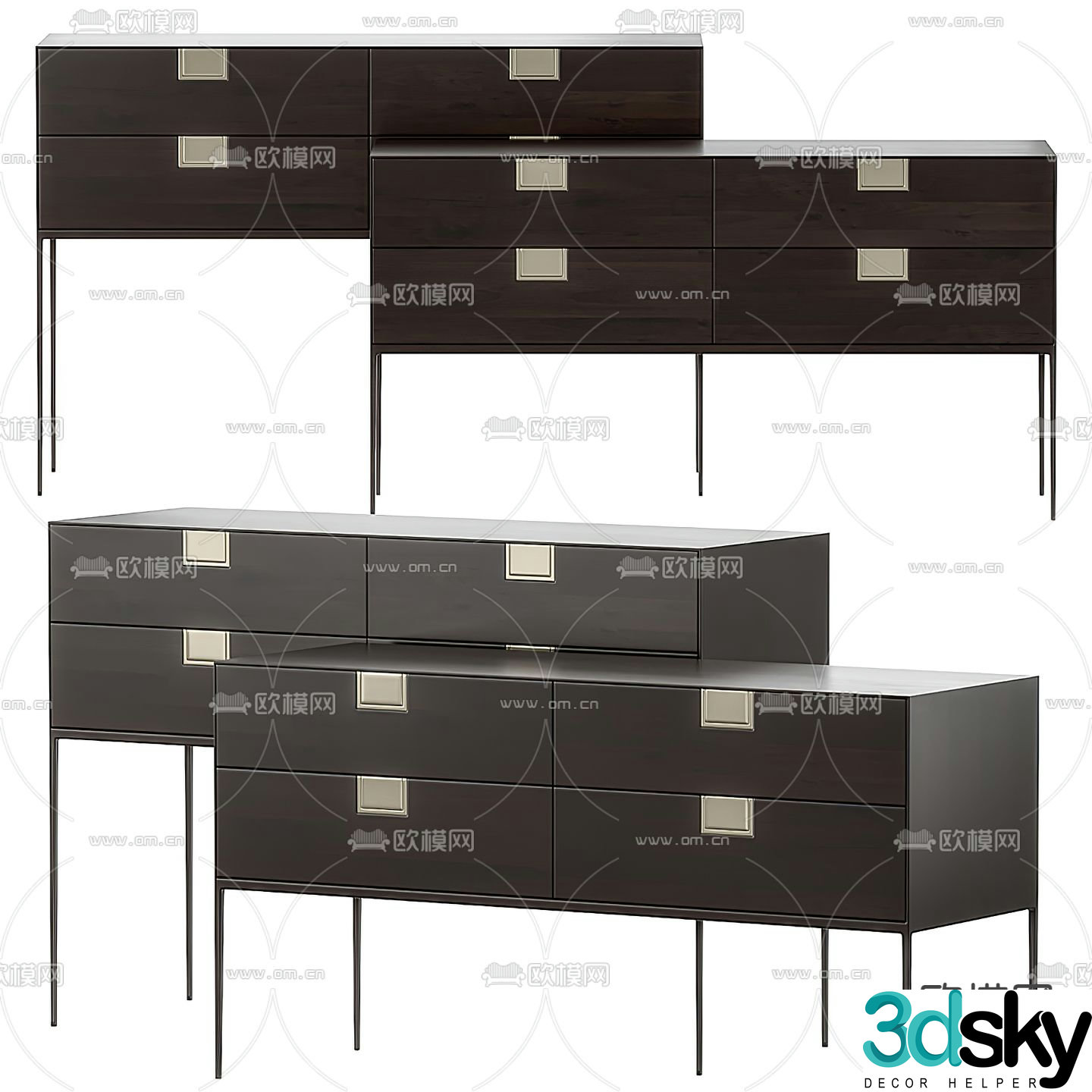 B&B italia modern wood grain entrance cabinet 3d model