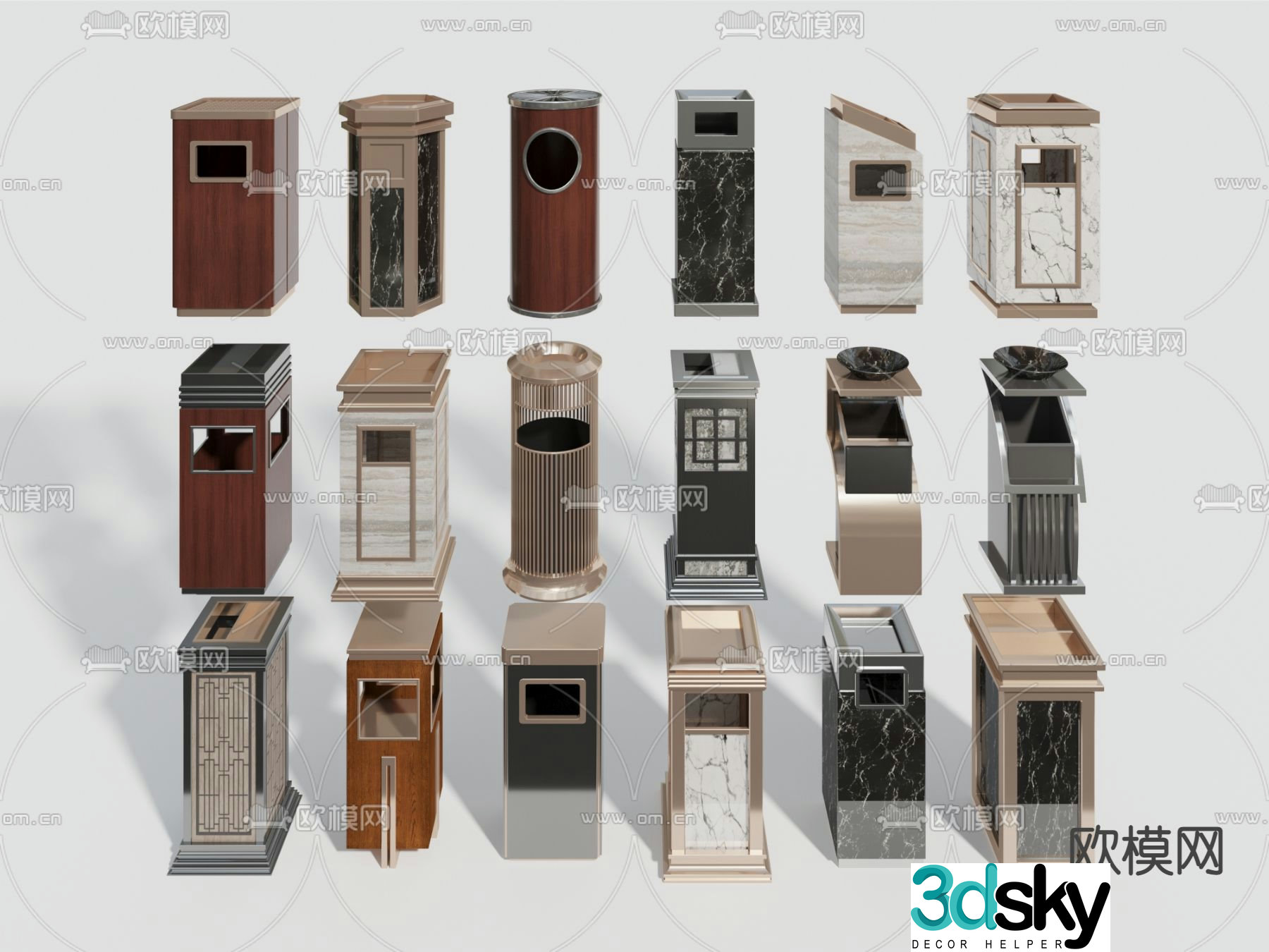 Modern public trash can combination 3d model