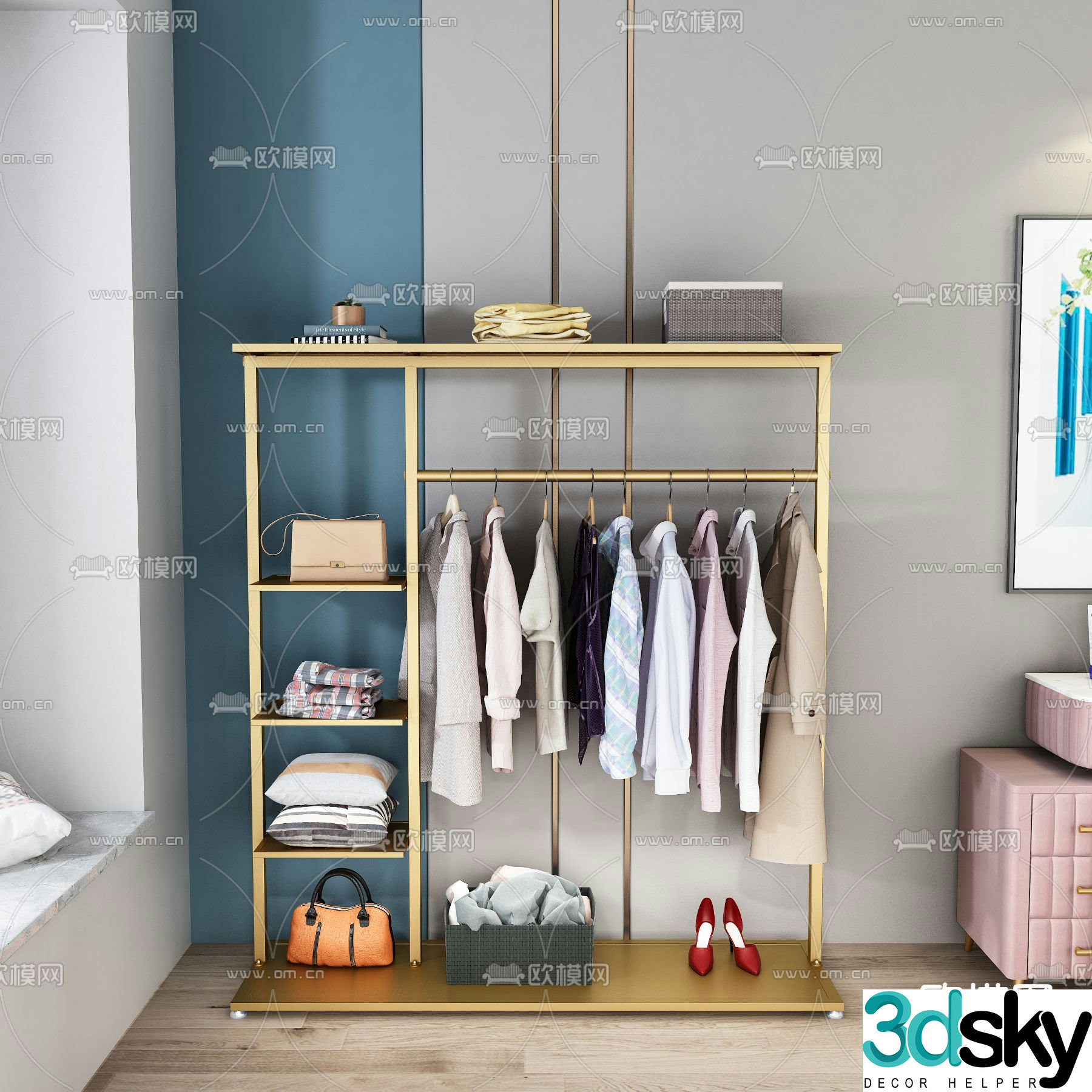 Modern metal children’s coat and hat storage rack 3D model