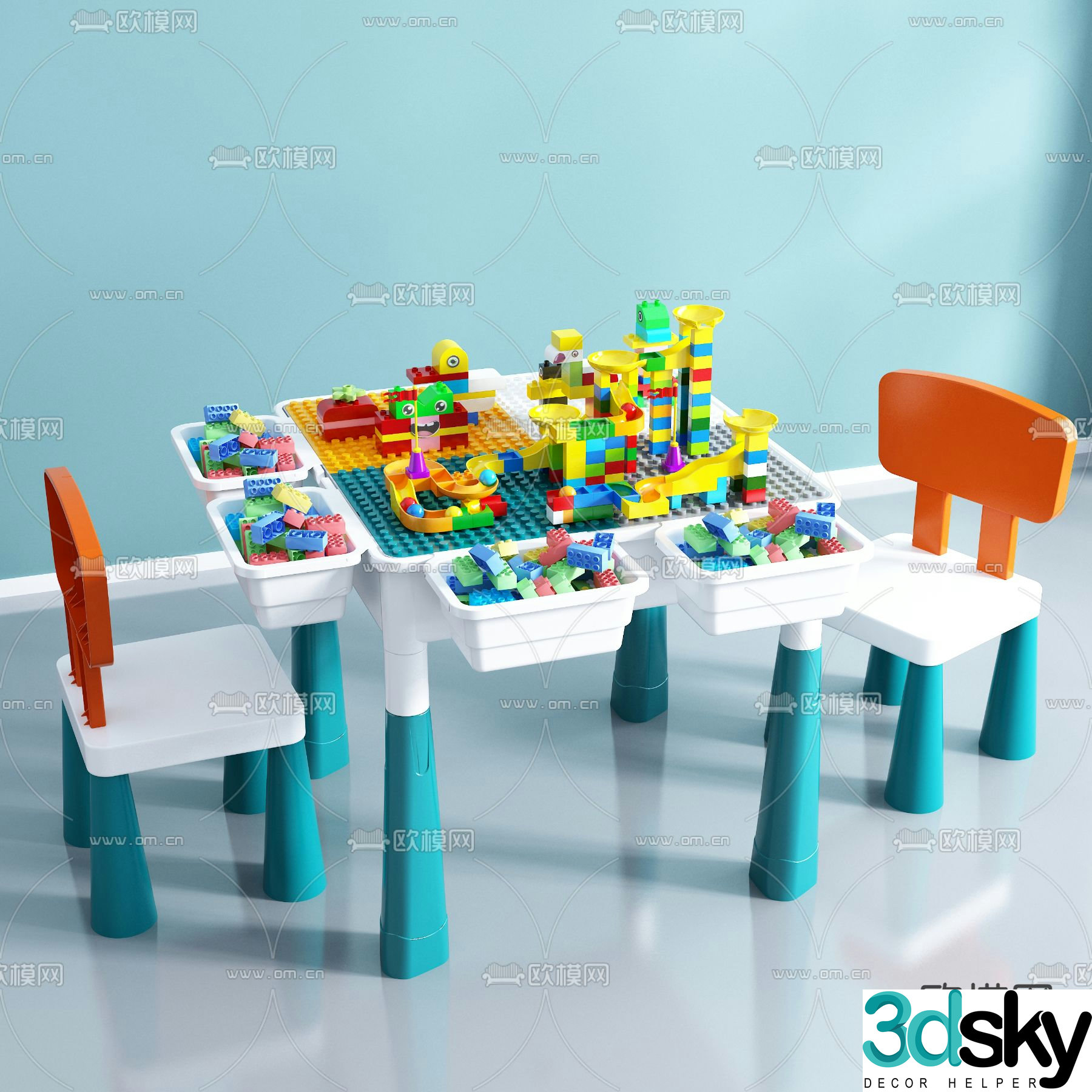 Modern children’s building blocks toys table and chairs 3d model