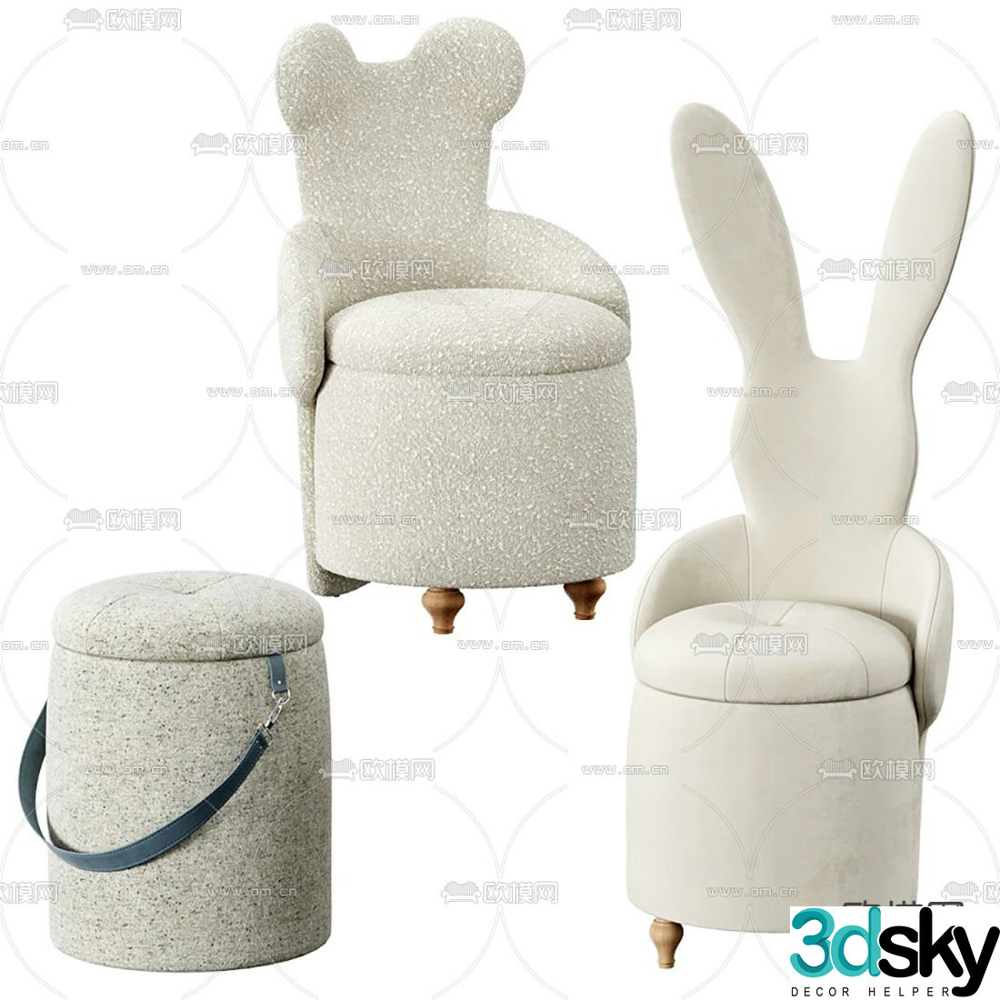 Modern fabric animal shape children’s chair 3d model