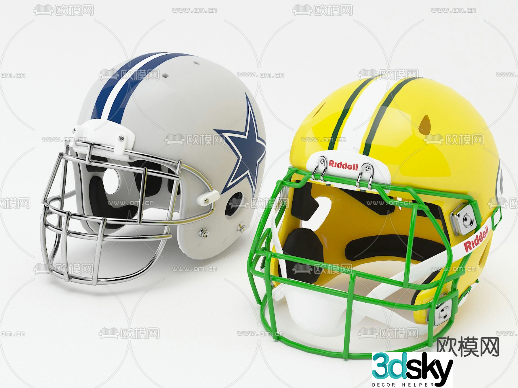 Yellow football helmet 3d model