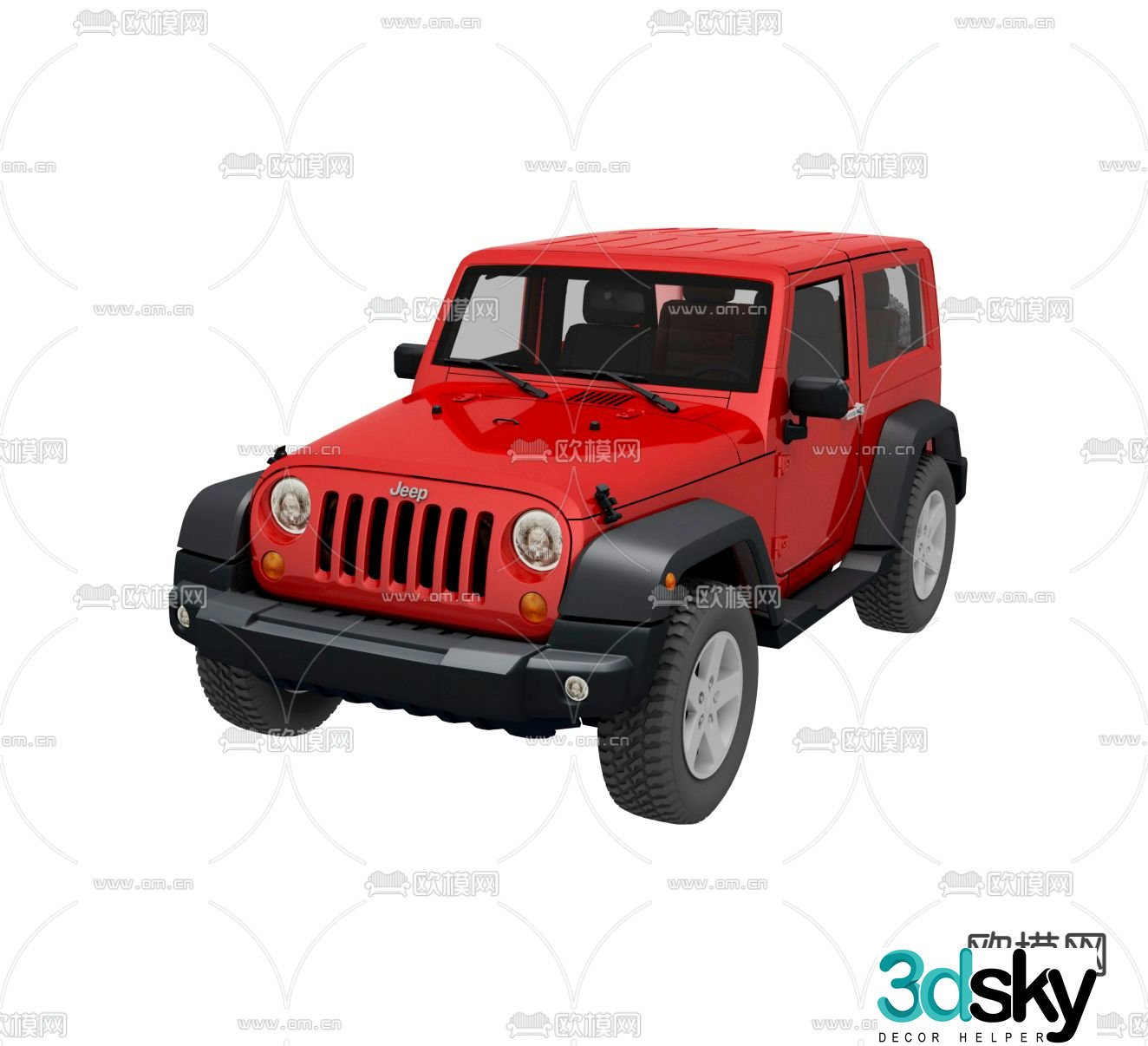 Modern red wrangler off-road vehicle 3d model