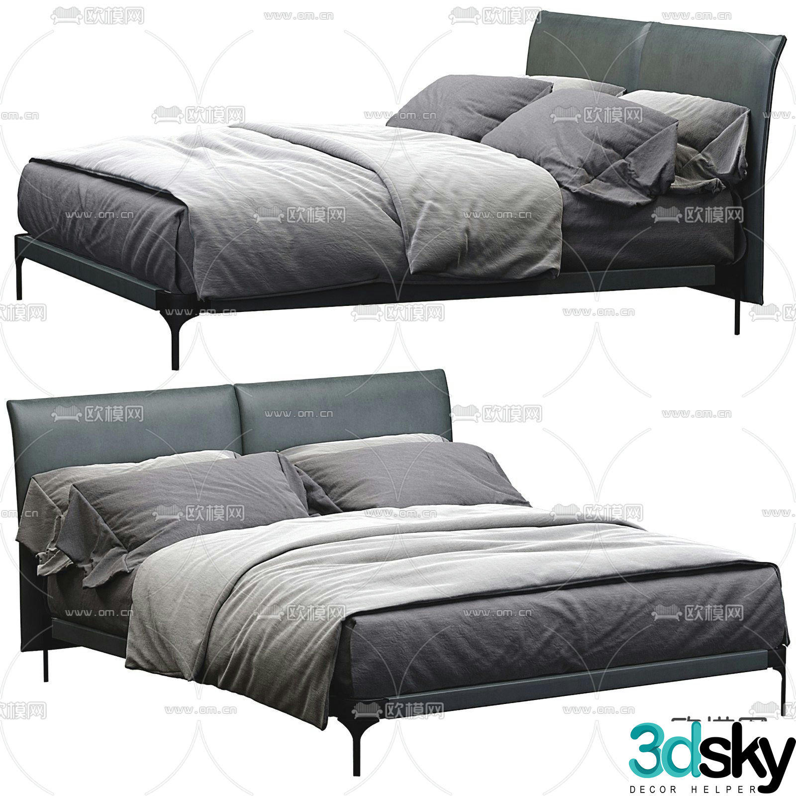 poliform modern leather double bed 3d model