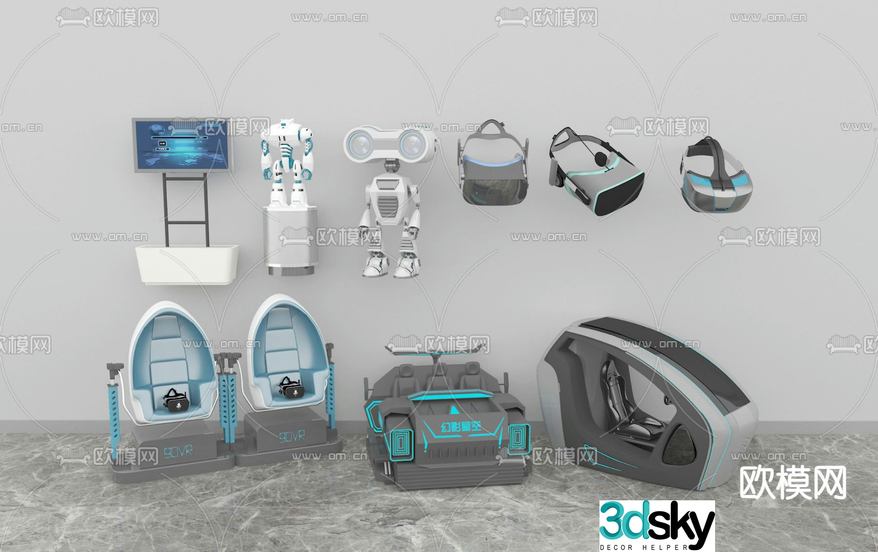 VR seat glasses equipment combination 3d model