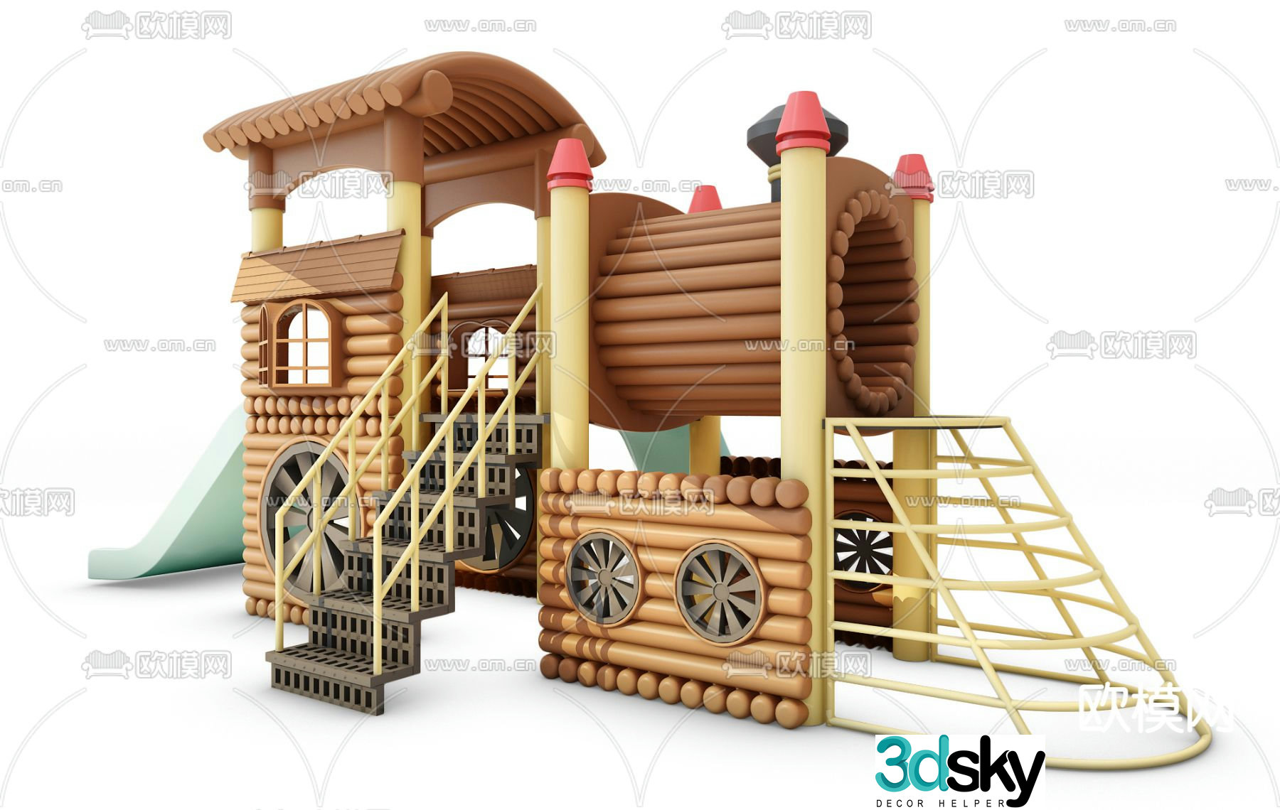 Modern children's playground train slide 3d model