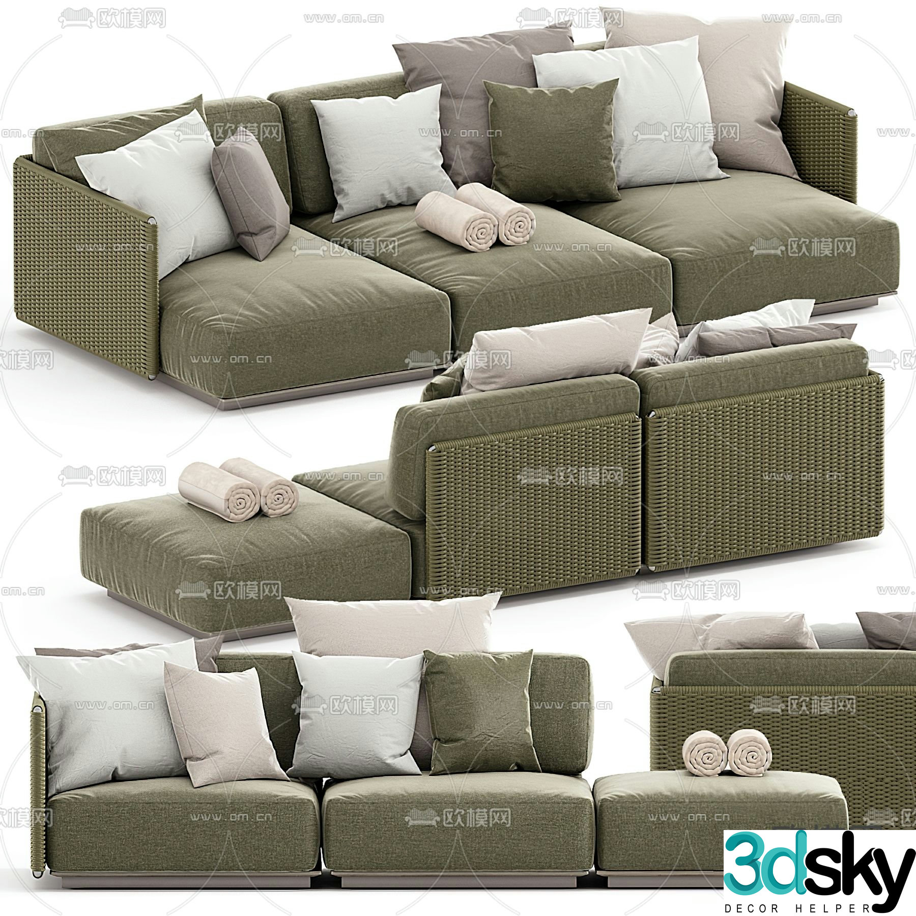 B&B italia modern matcha green fabric multi-seater sofa 3d model