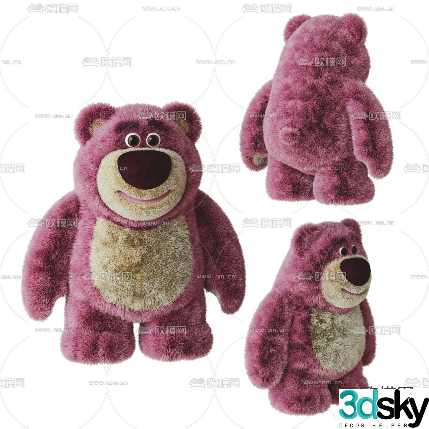 Modern strawberry bear plush doll 3d model