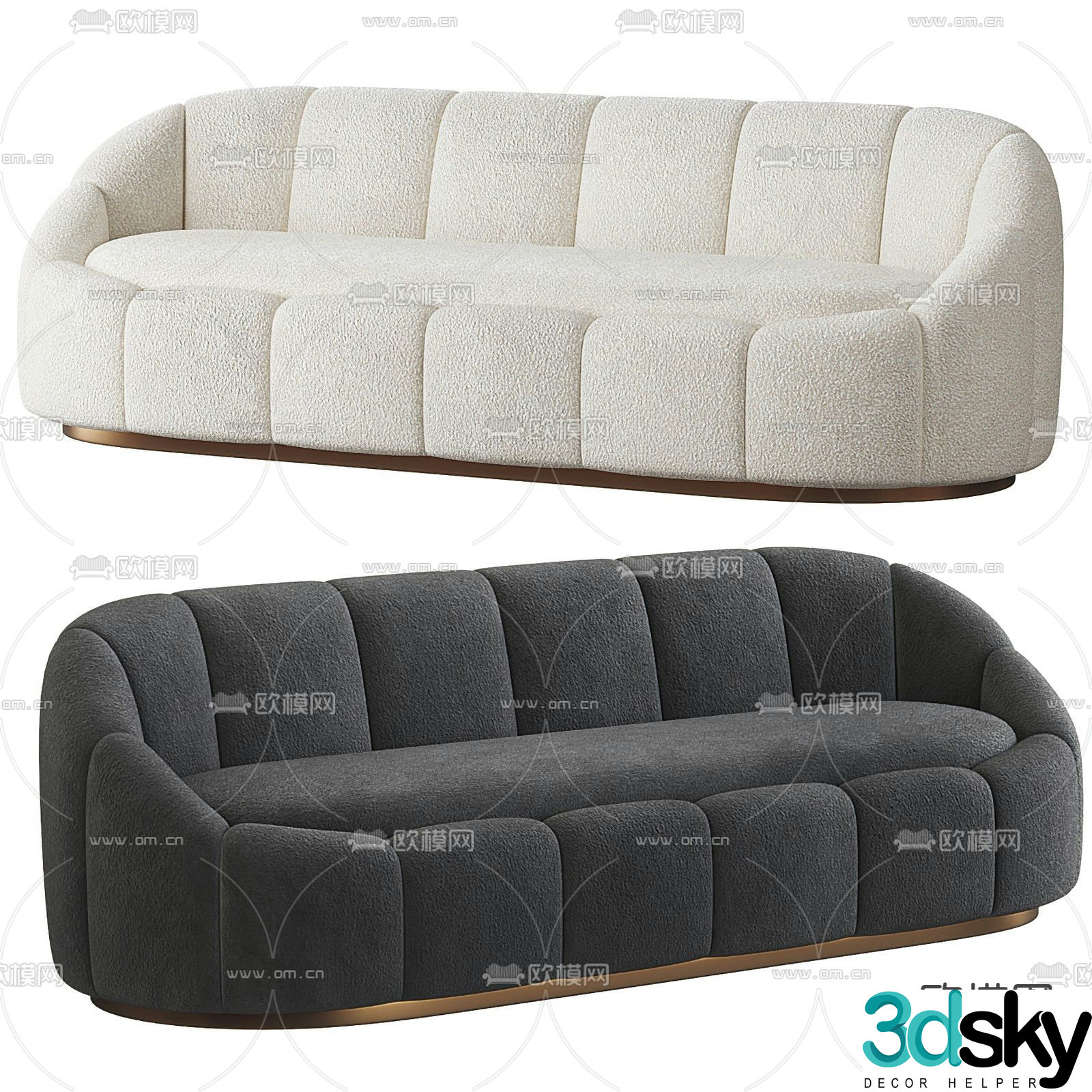 Minotti modern velvet multi-seater sofa 3d model