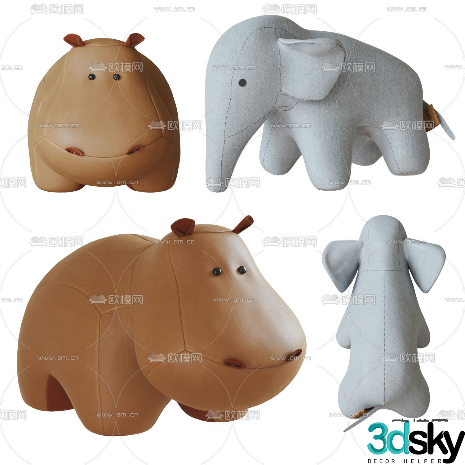 Nordic Rhino Elephant Children’s Stool 3d model