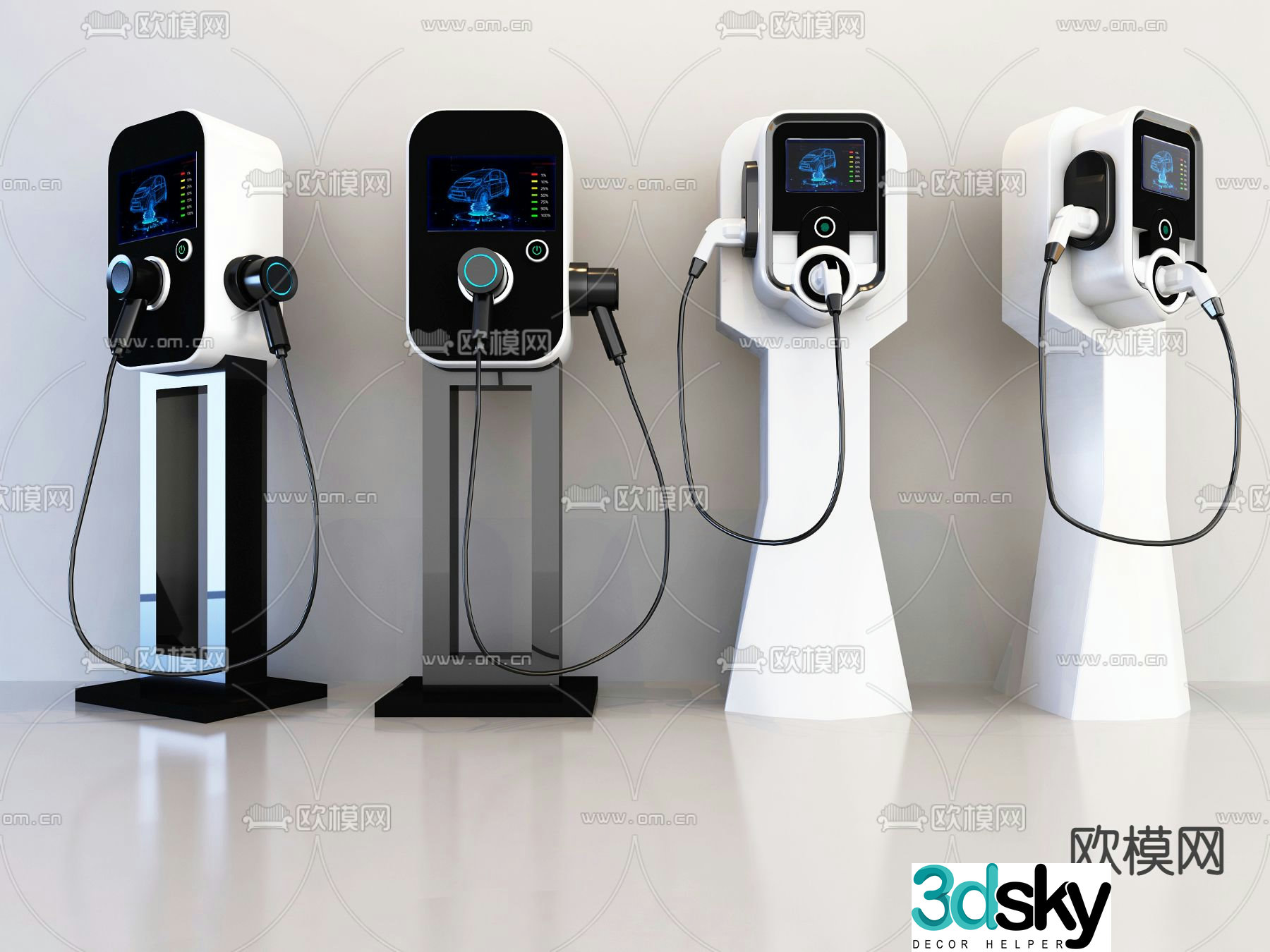 Modern new energy electric vehicle charging pile 3D model