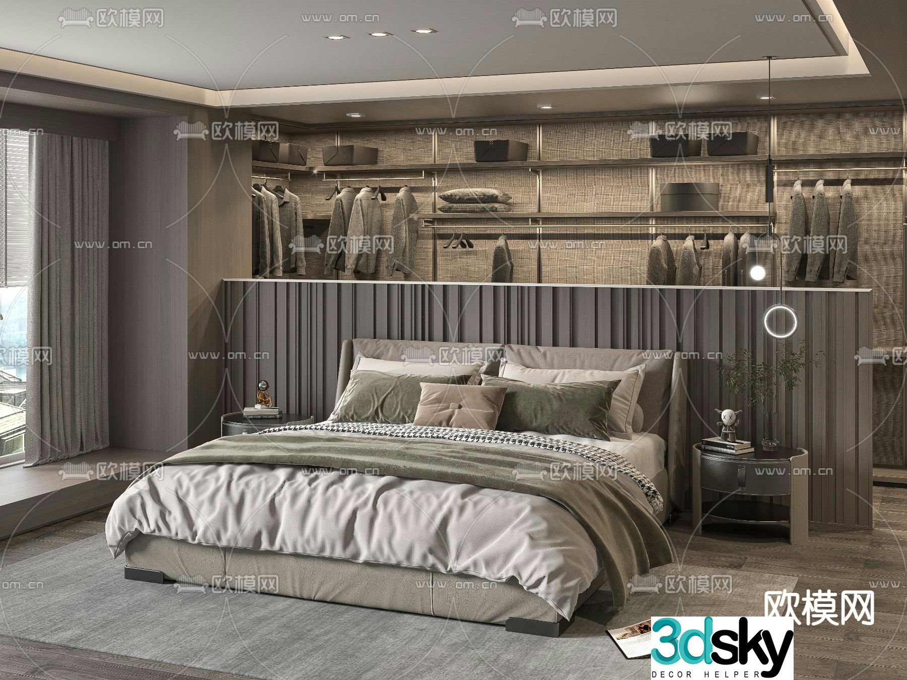 Minotti modern leather double bed 3d model