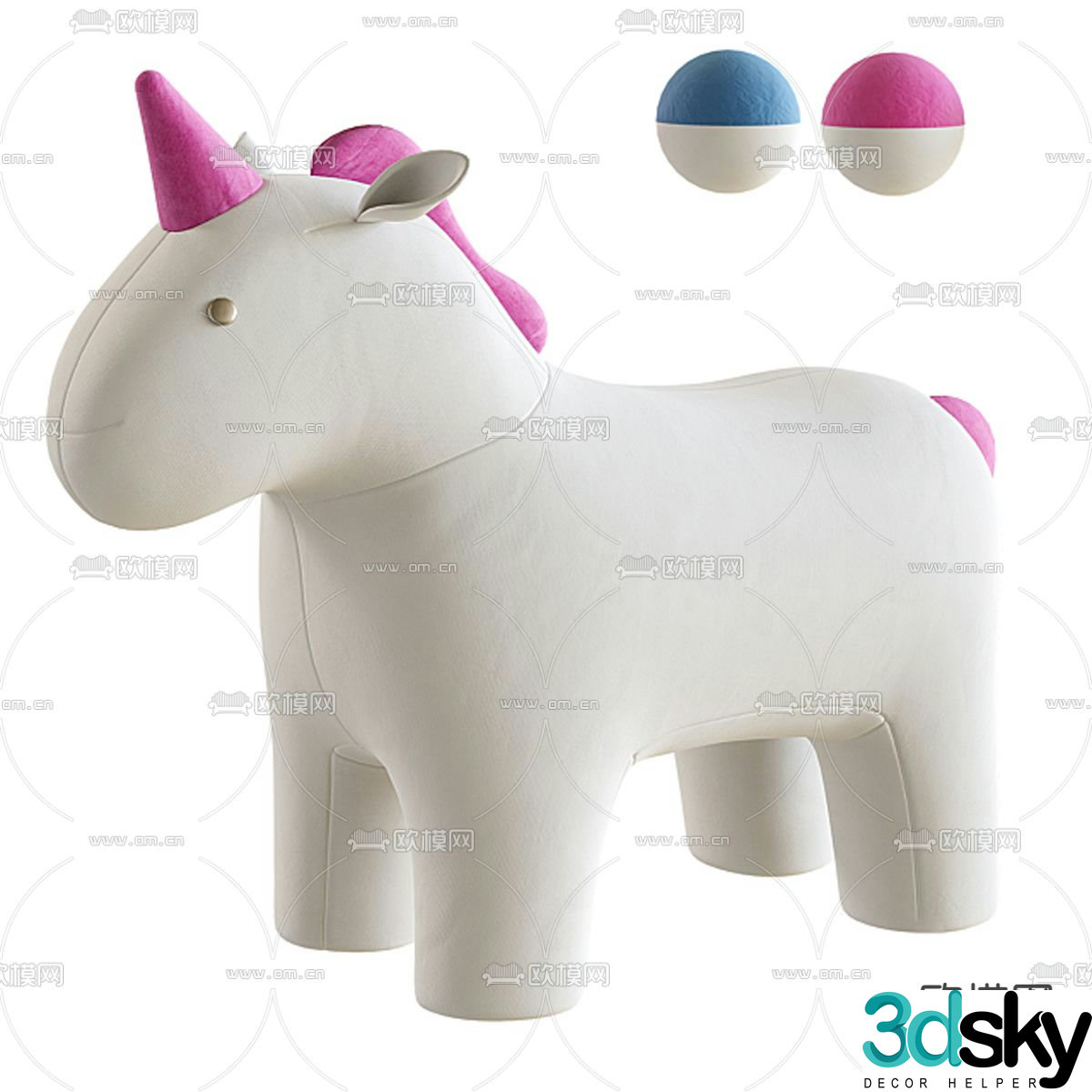Modern white fabric unicorn children’s chair 3d model