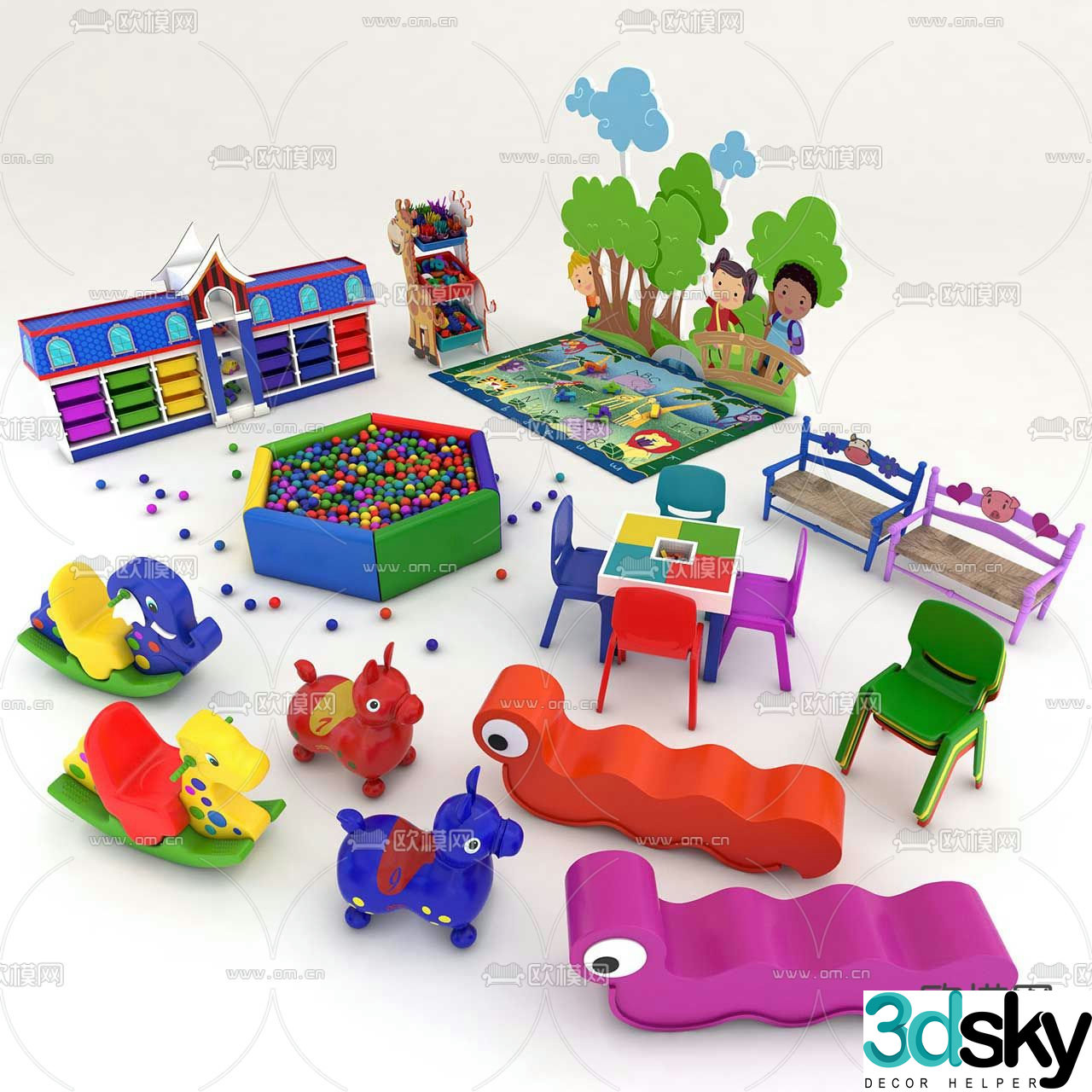 Modern children’s wooden horse chair toy 3d model