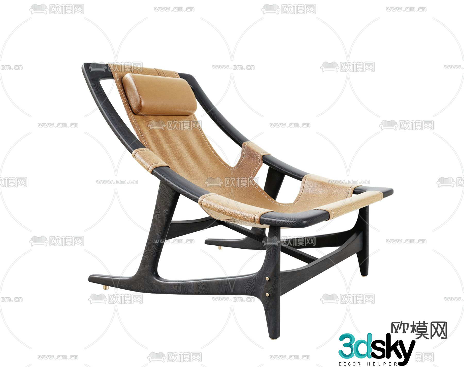 Pertica modern black solid wood lounge chair 3d model