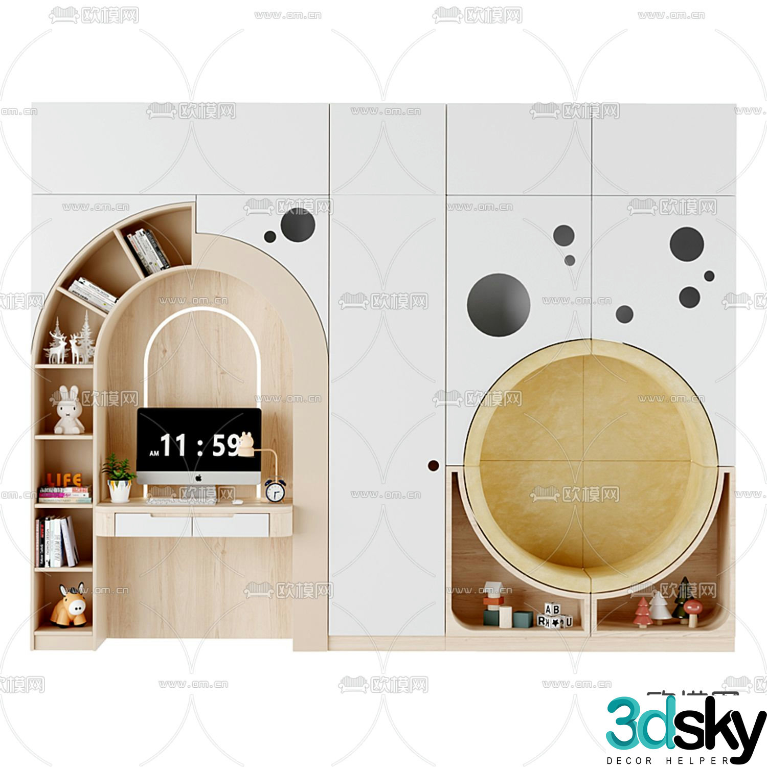 Modern all-in-one children’s cabinet desk 3d model