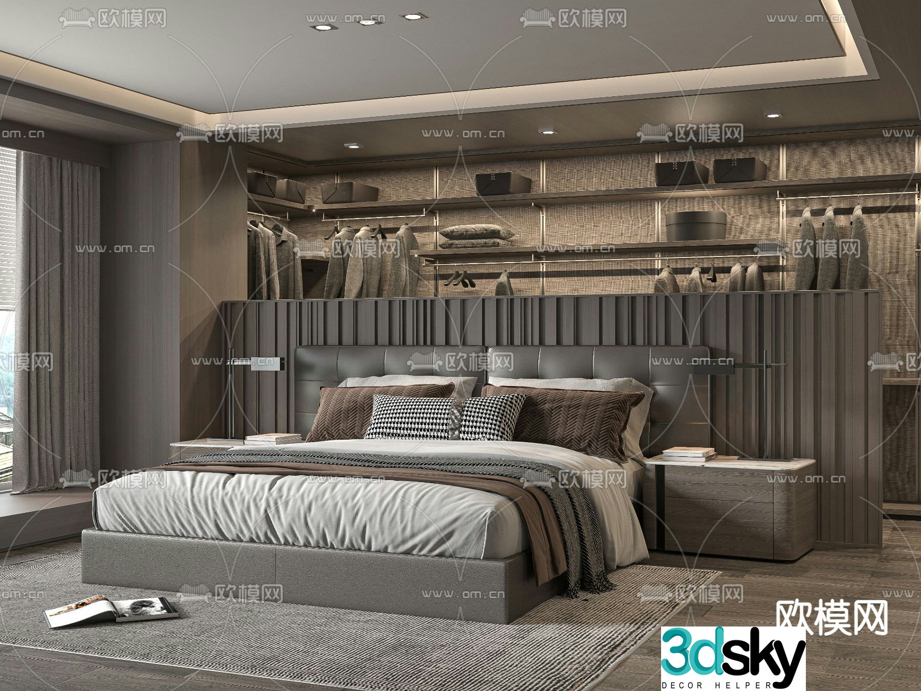 Minotti modern fabric double bed 3d model