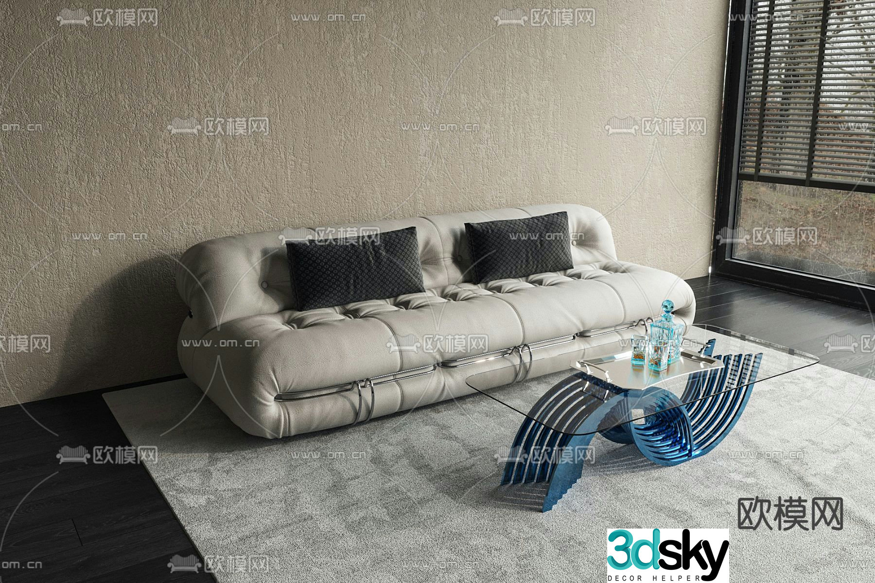 Minotti modern fabric multi-person sofa coffee table combination 3d model