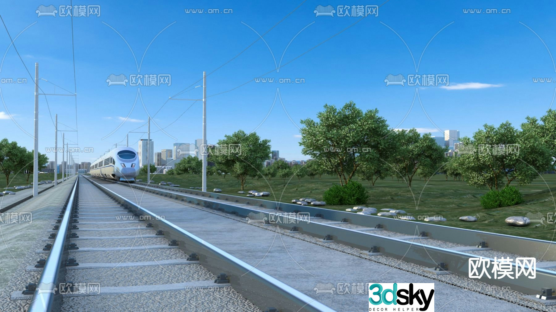 Modern high-speed rail track 3d model