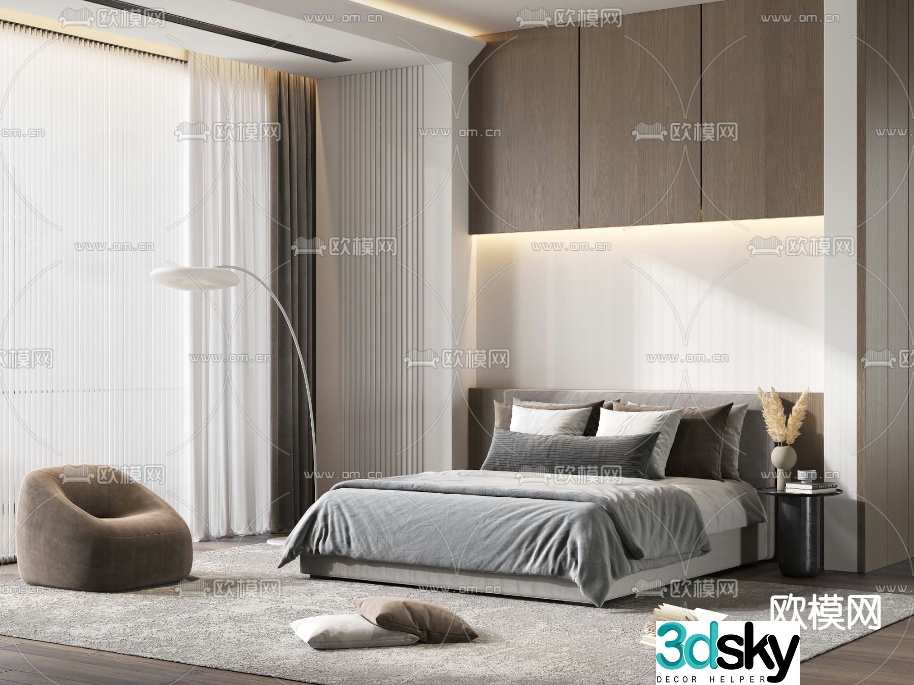 Minotti modern gray double bed 3d model