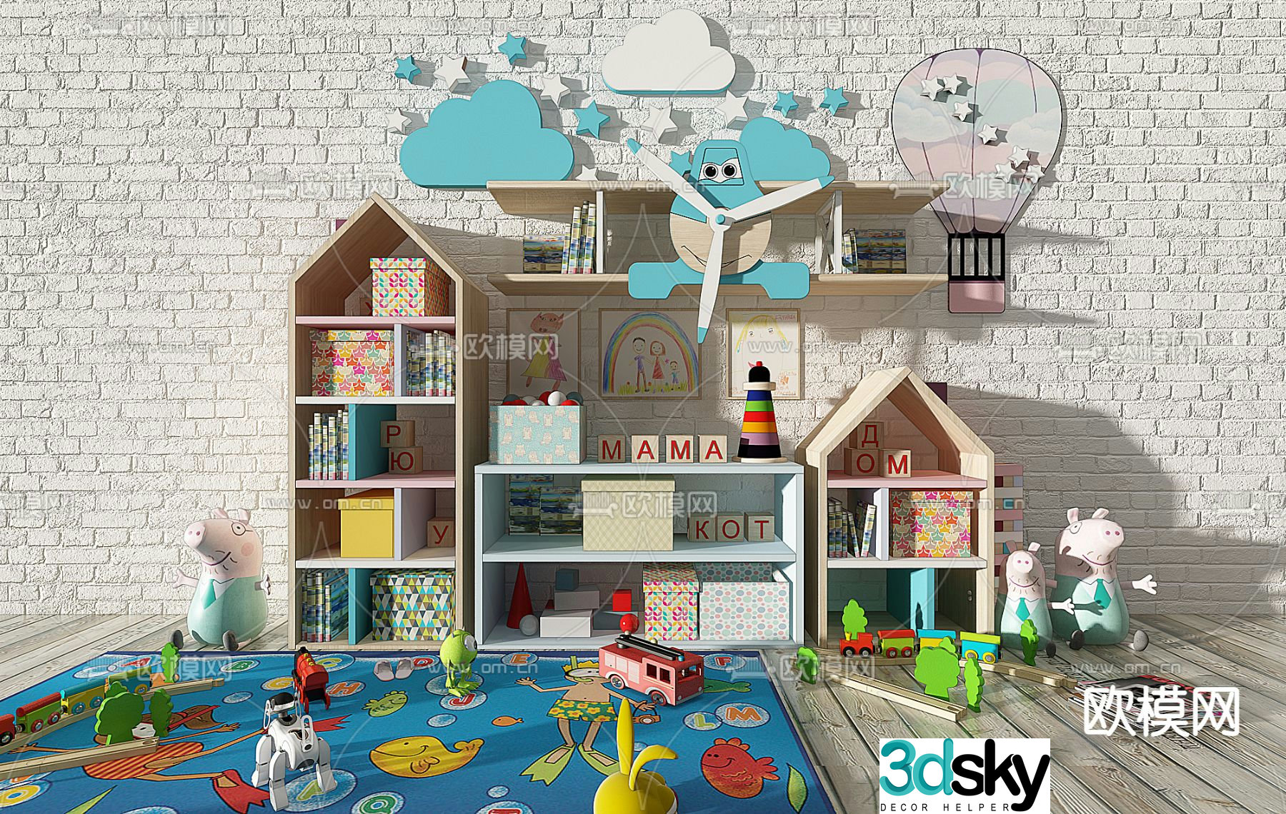 Modern Peppa Pig children’s toy cabinet combination 3D model