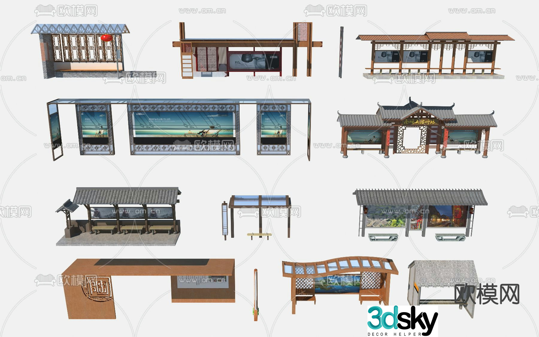New Chinese style bus stop bus stop 3d model