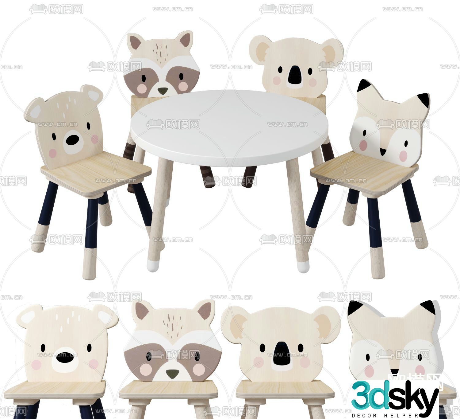 Modern round children’s table and chair 3d model