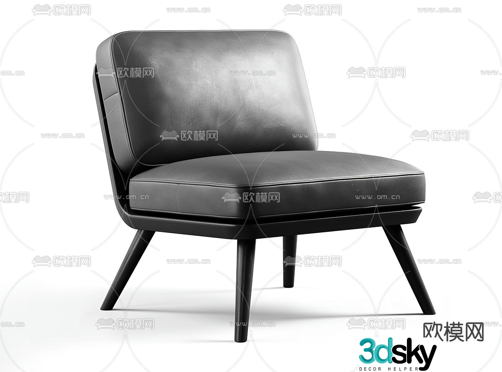 pertica modern gray leather lounge chair 3d model