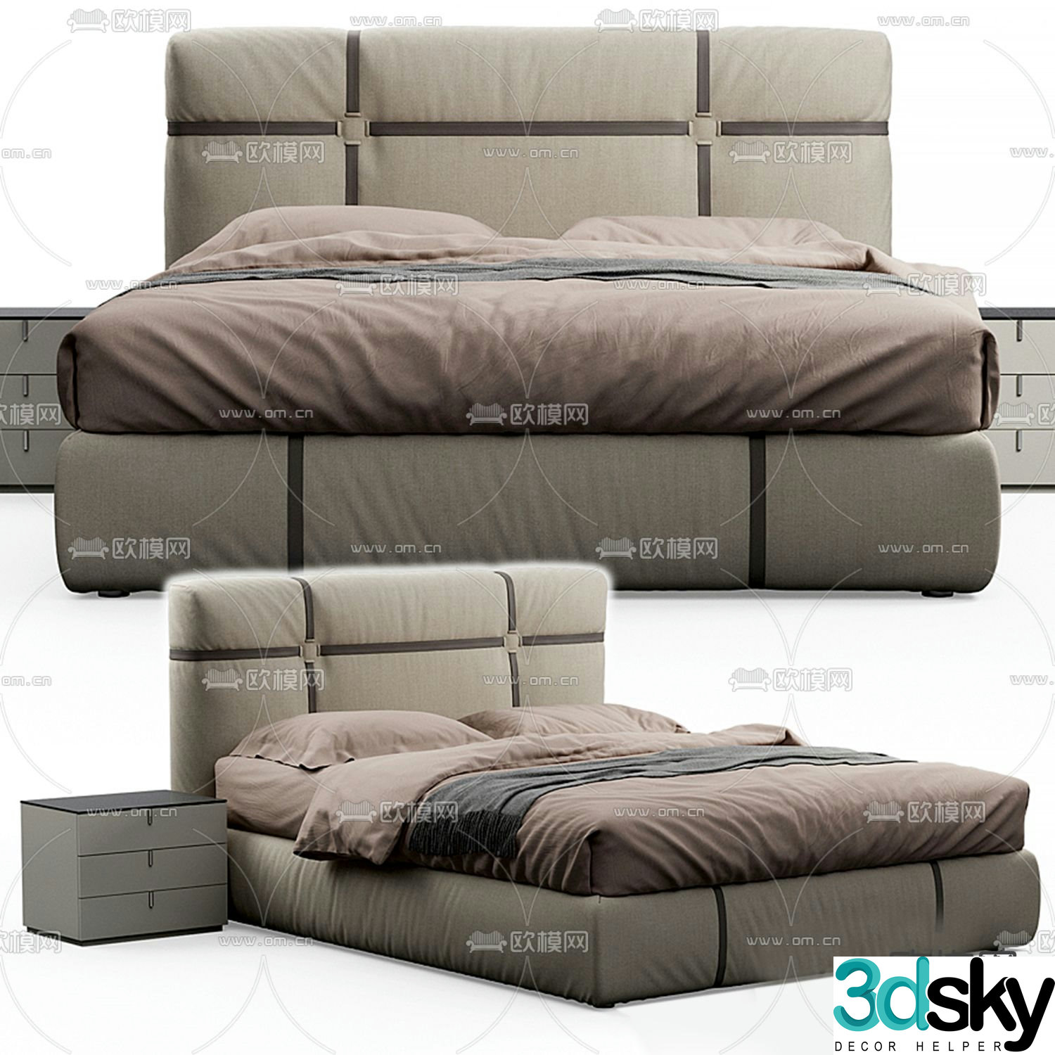 Minotti modern gray double bed 3d model
