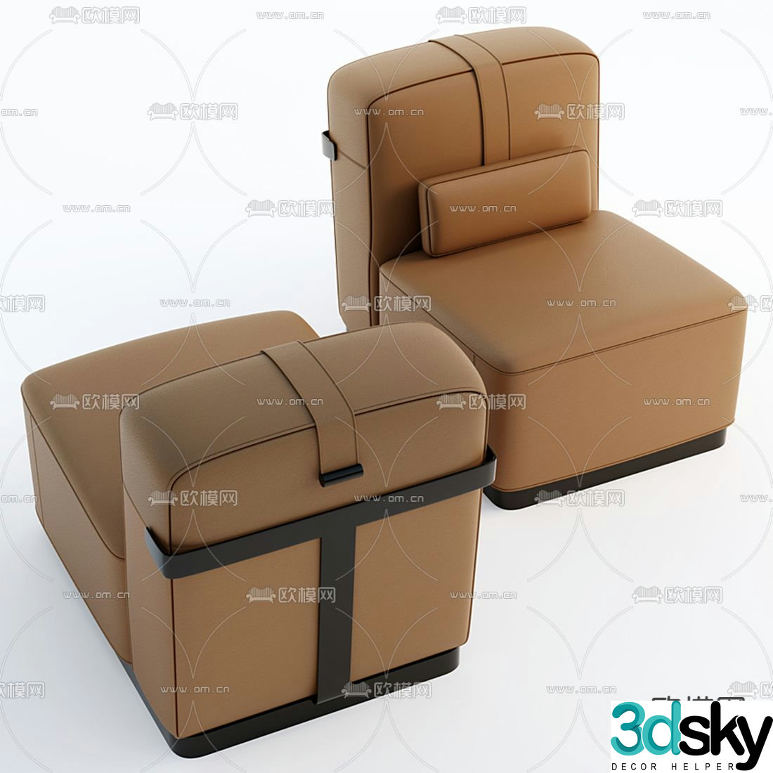 Flexform modern leather lounge sofa 3d model