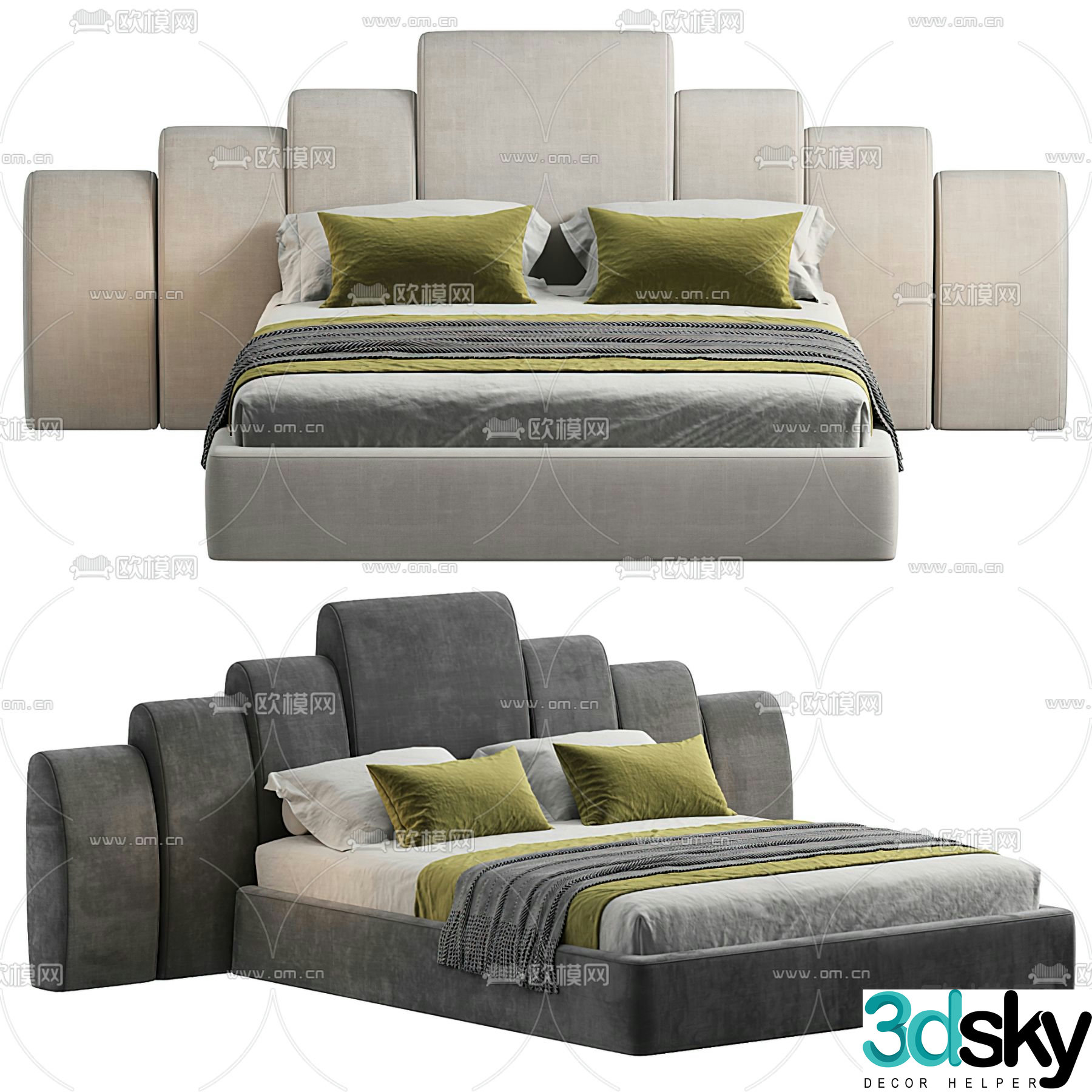 Poliform modern gray double bed 3d model