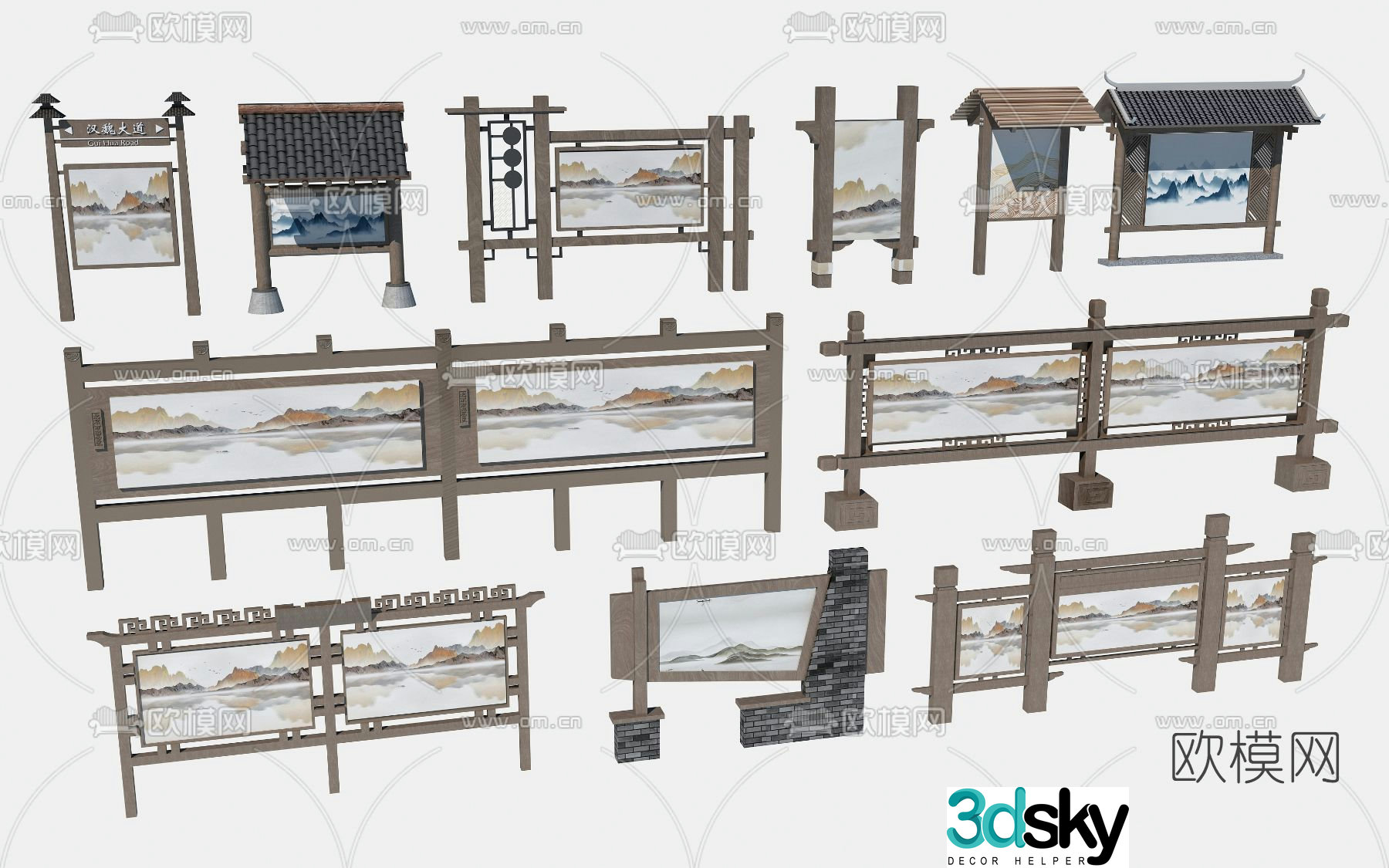Chinese style bulletin board 3D model