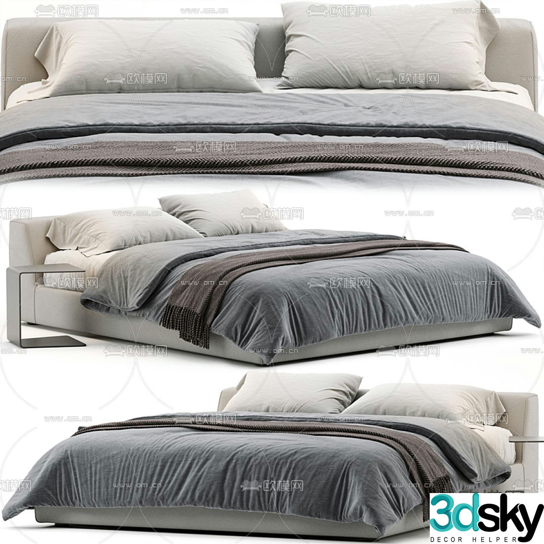 Meridiani modern white double bed 3d model