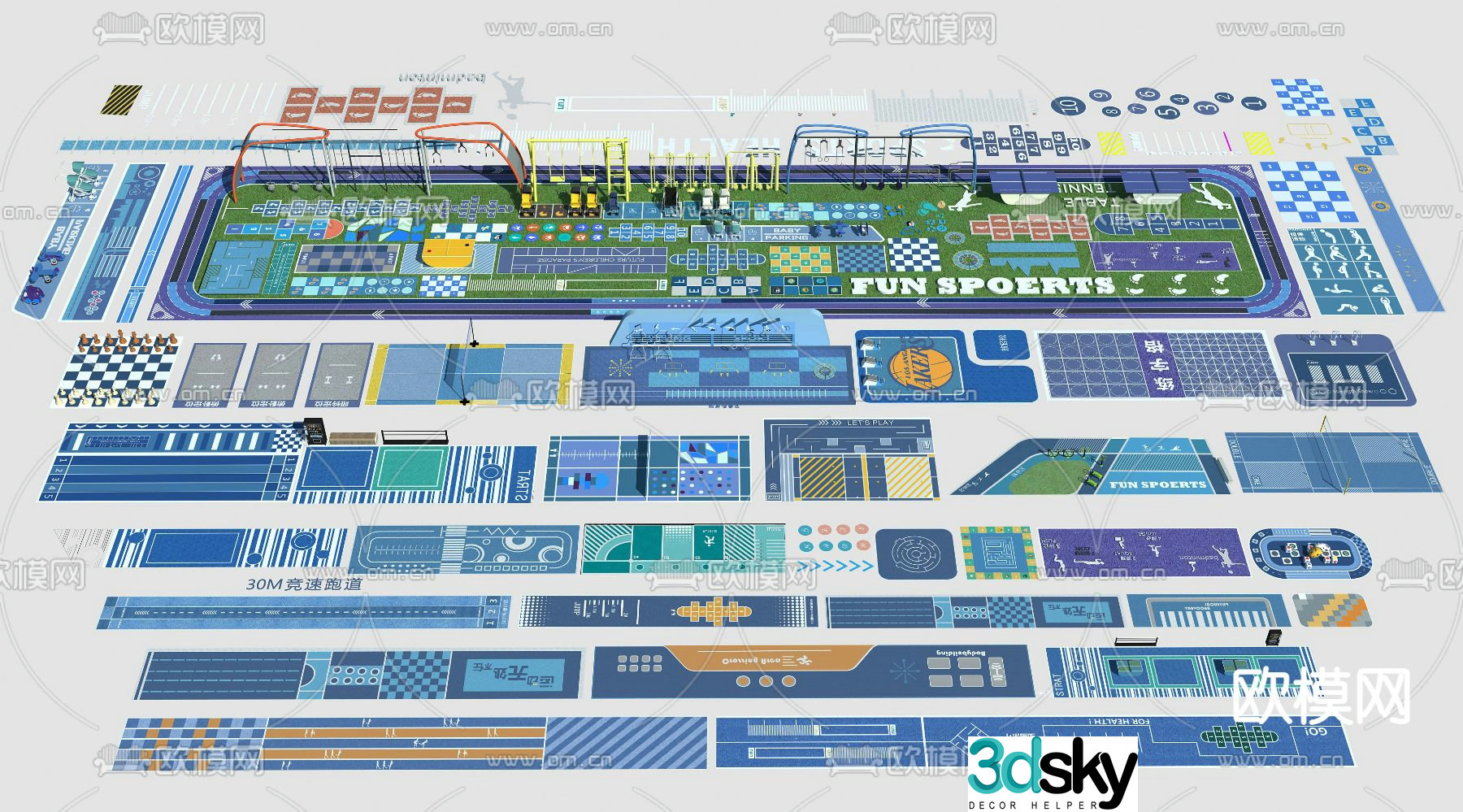 3d model of fitness equipment in modern sports and fitness area