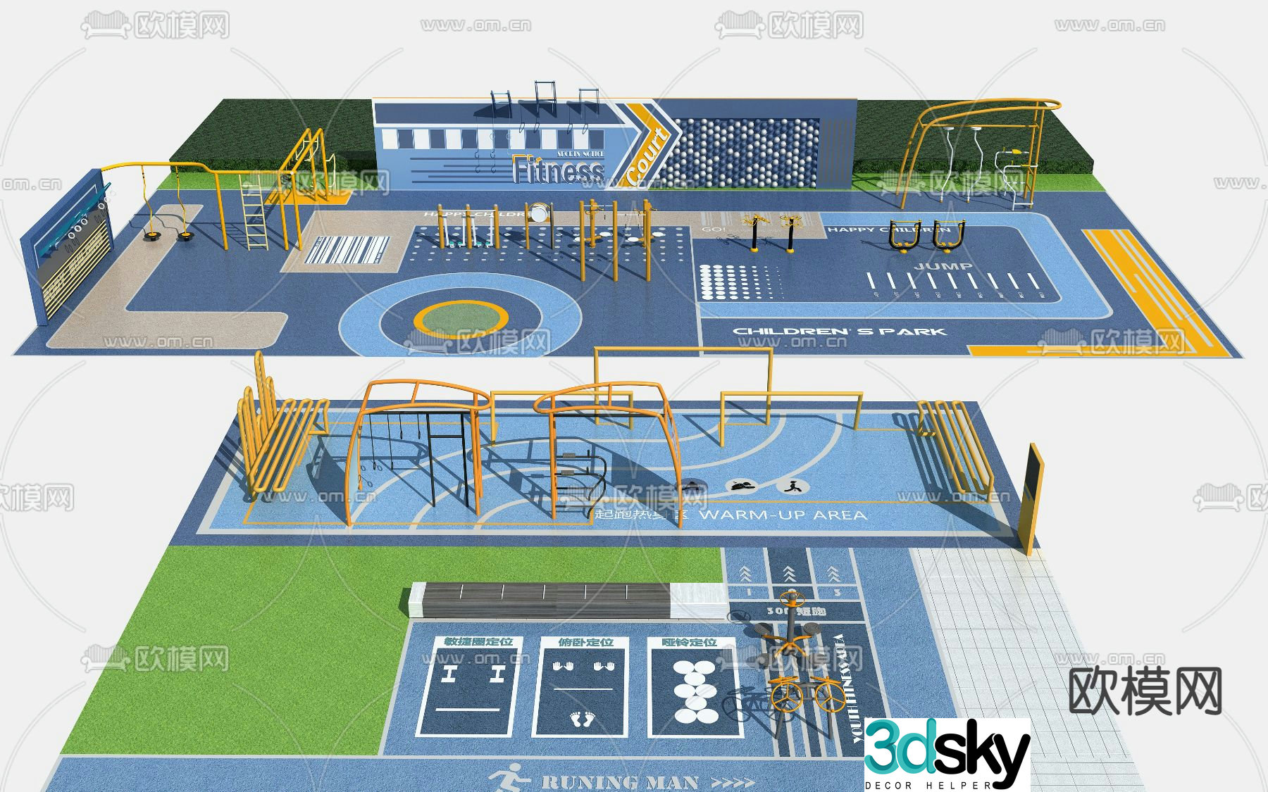 Modern fire climbing surface fitness equipment 3d model