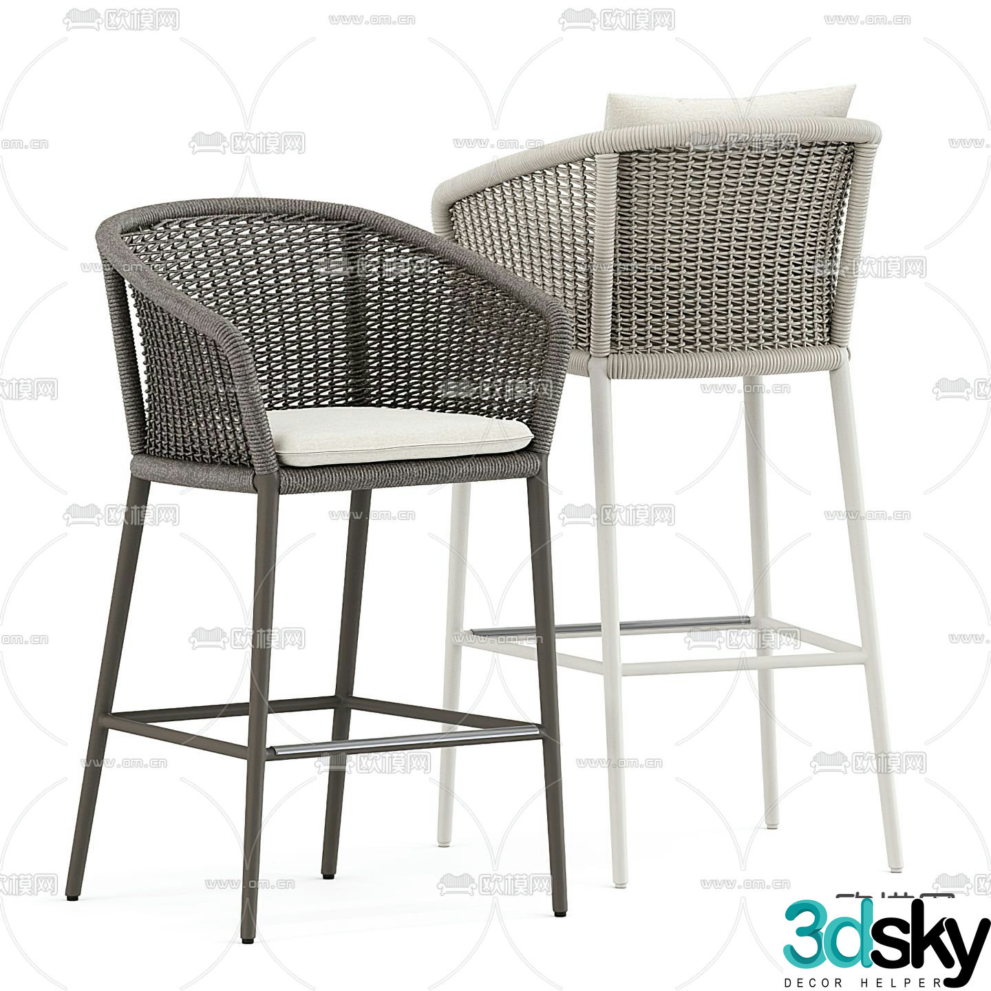 B&B italia modern rattan bar chair 3d model