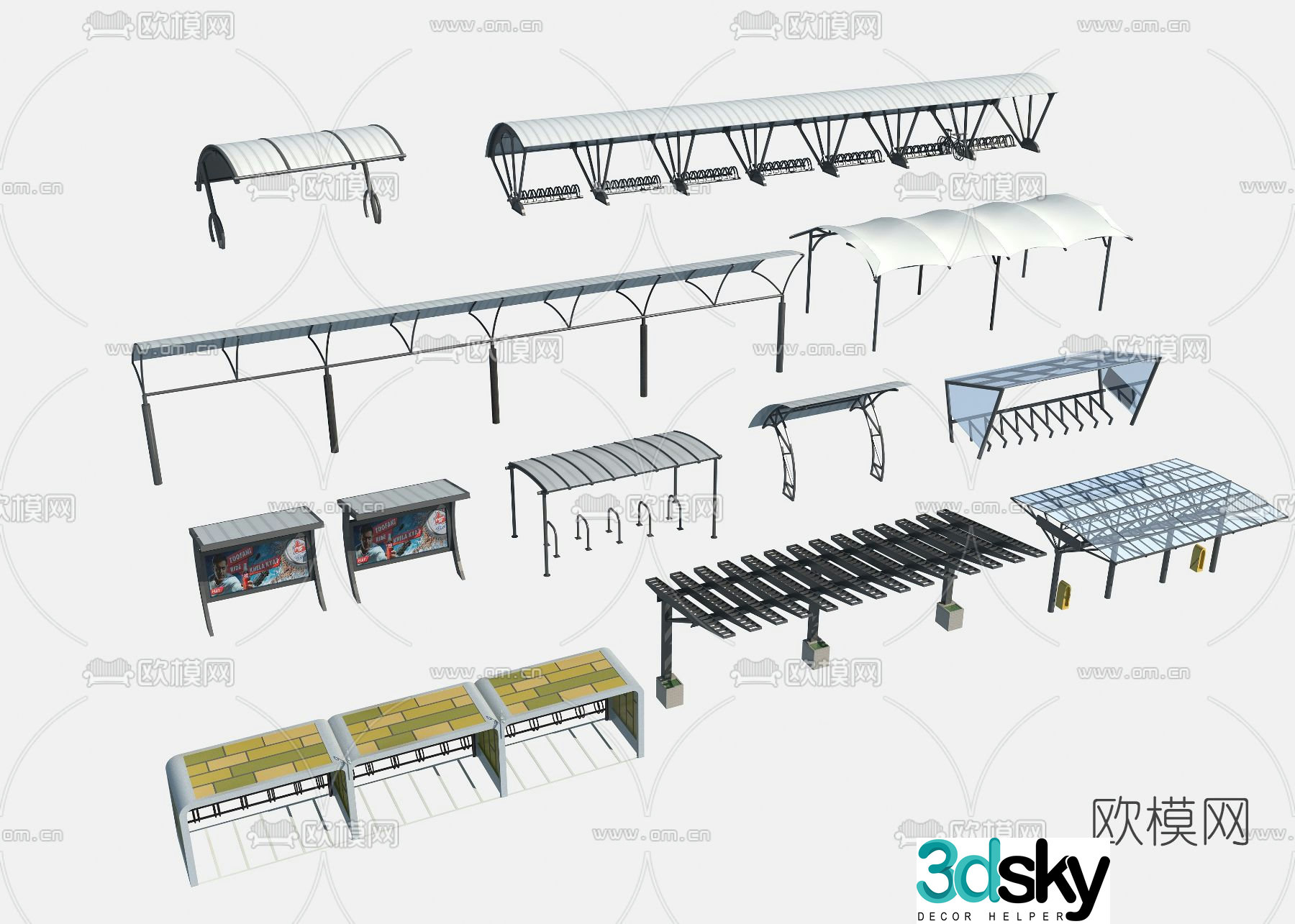 Modern carport bicycle frame 3d model