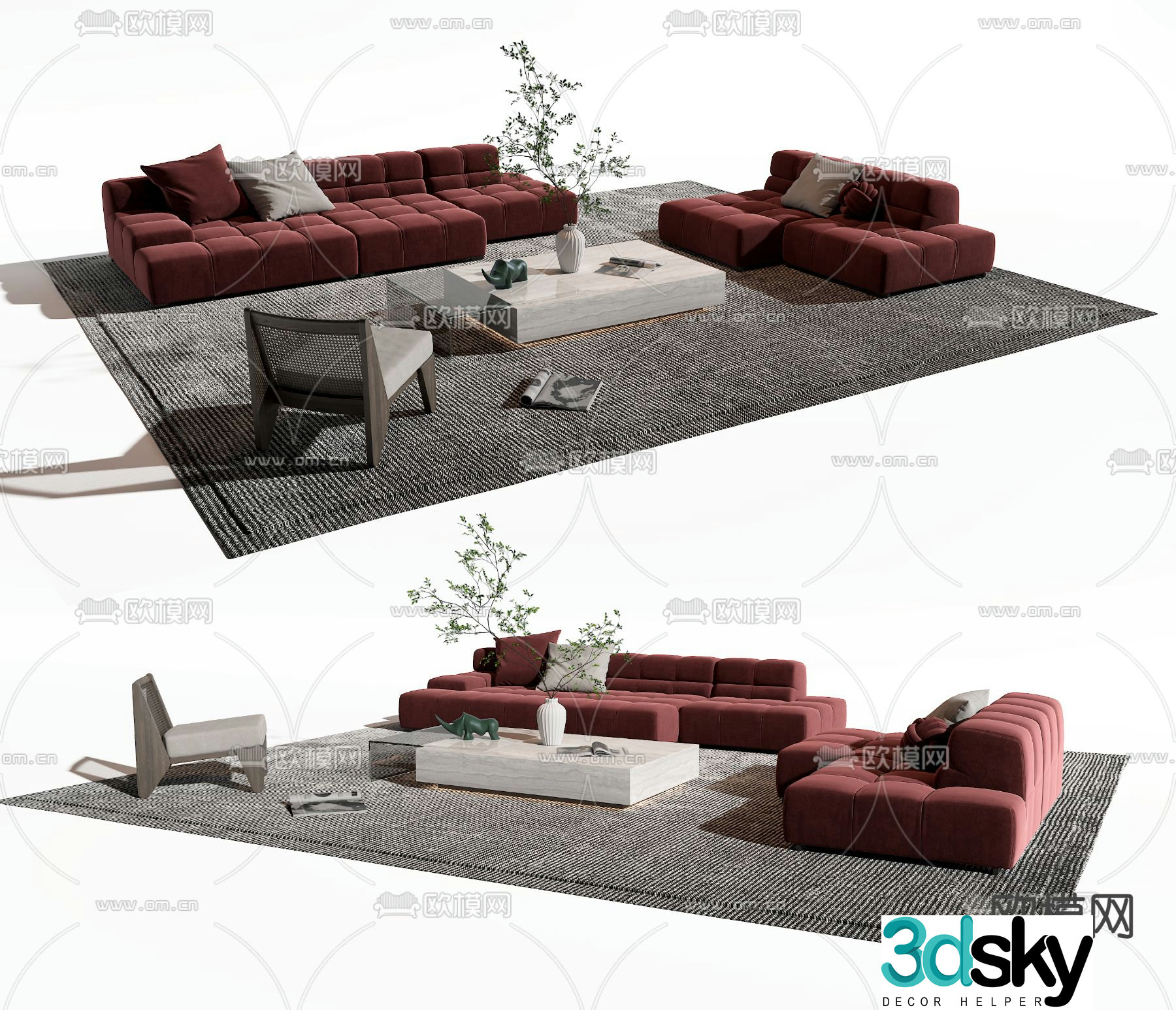 B&B italia modern red sofa coffee table combination 3d model