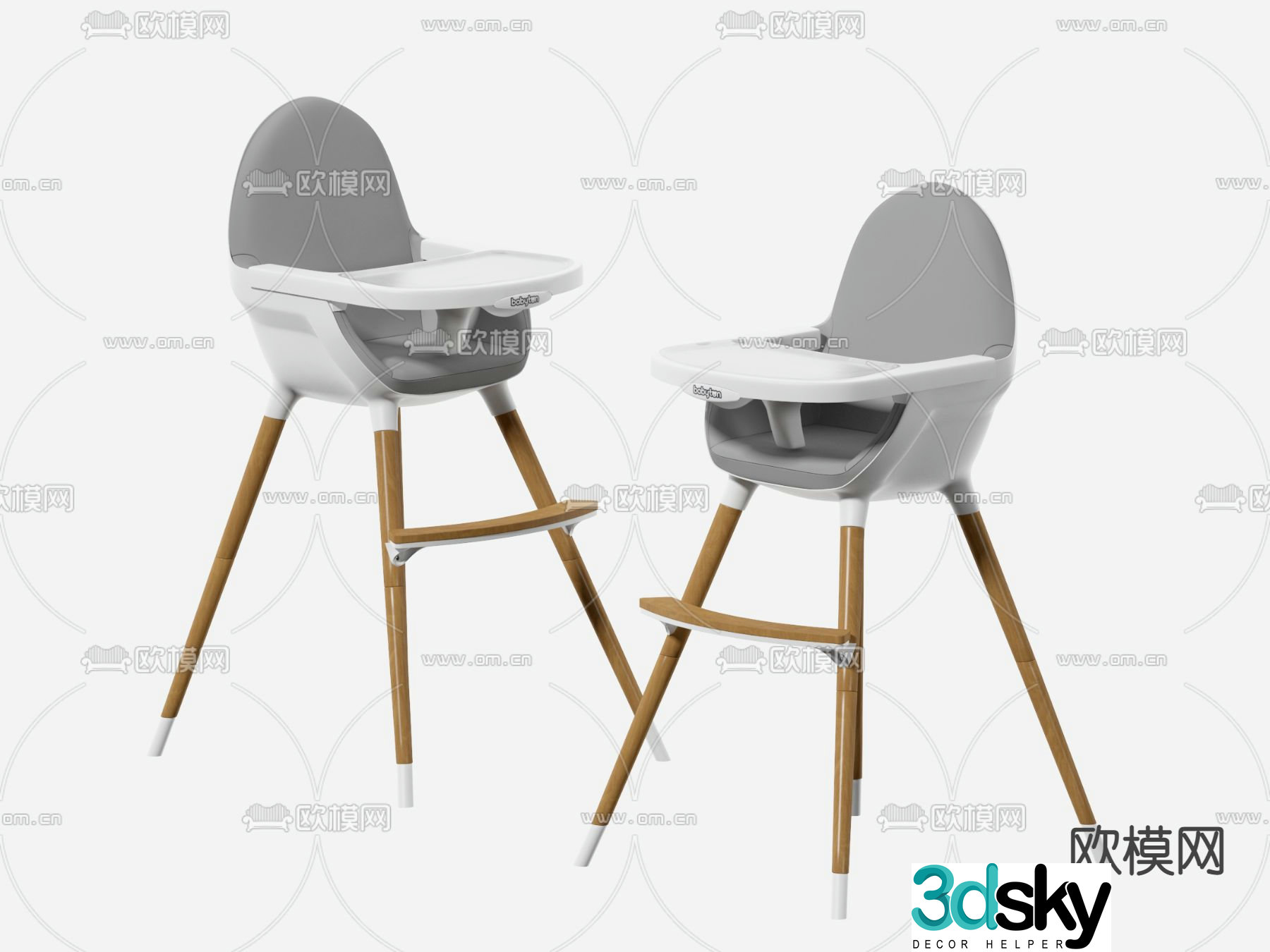 Nordic baby chair baby dining chair 3d model