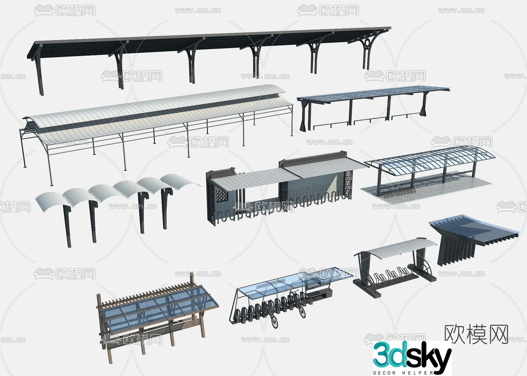Modern carport bicycle frame 3d model