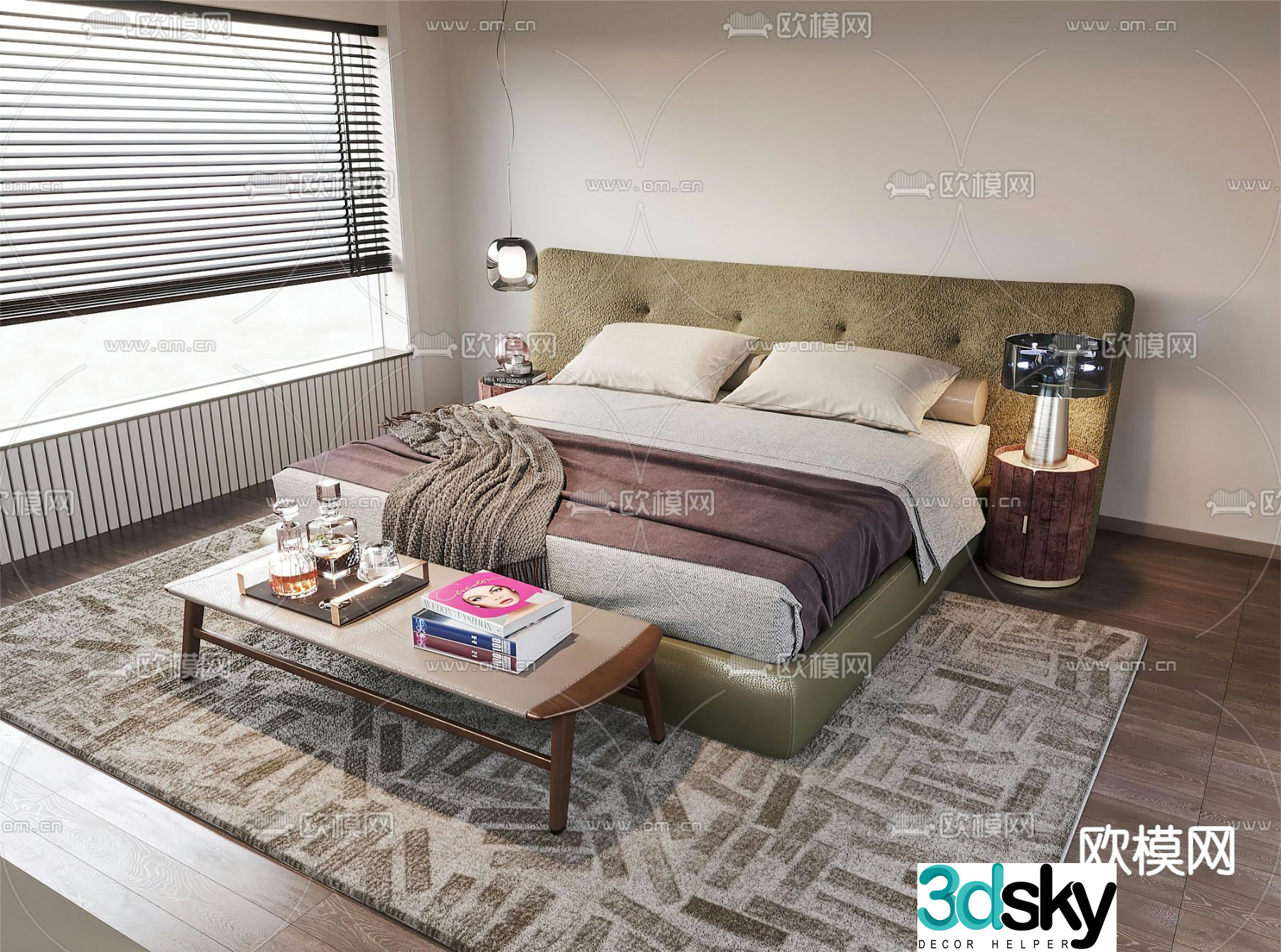 poliform modern double bed 3d model