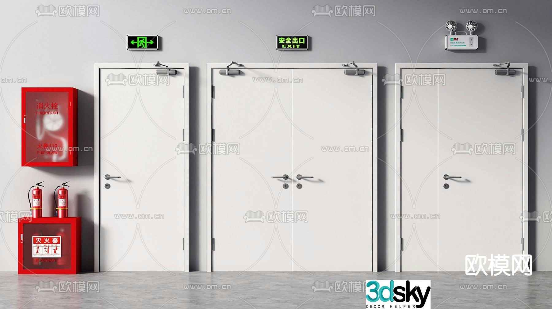 Modern fire door fire door fire hydrant fire extinguisher 3d model