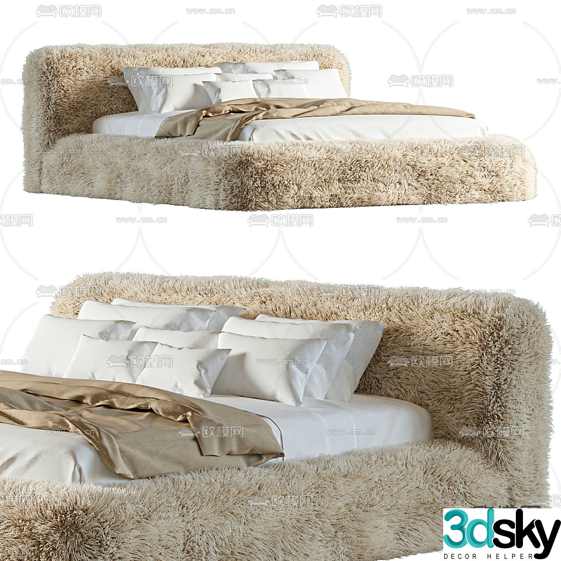 poliform modern plush double bed 3d model