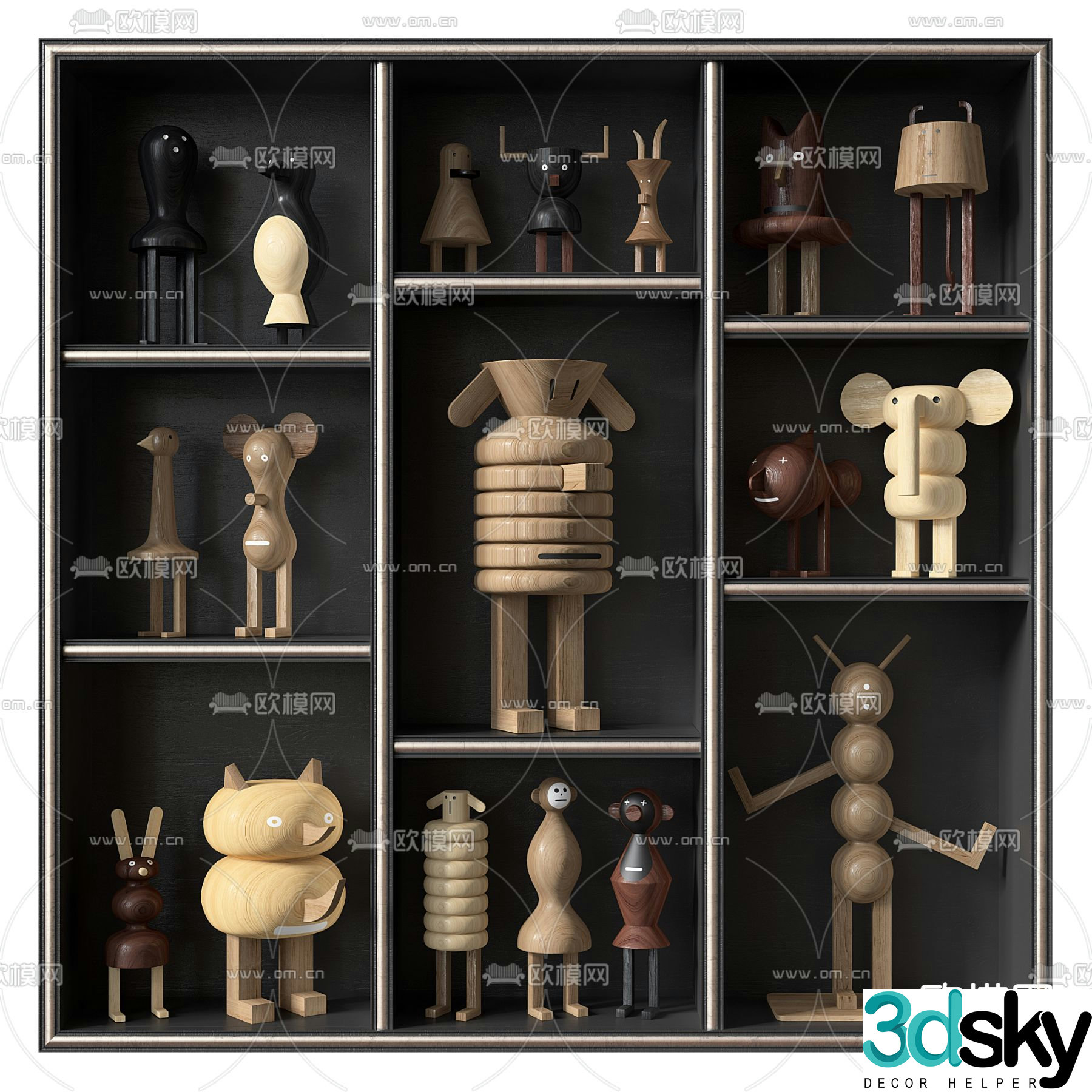Modern solid wood building block doll 3d model