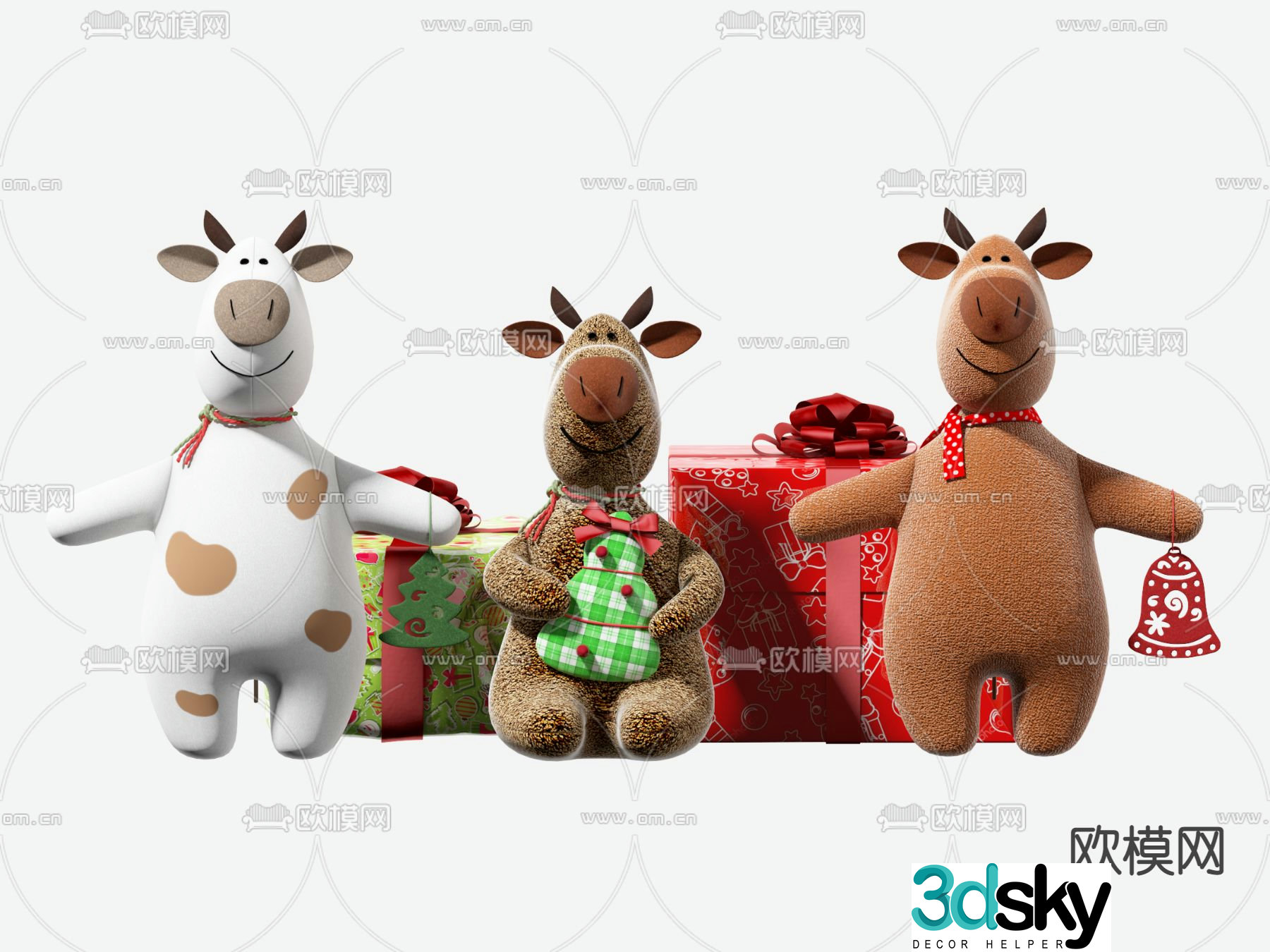 Modern cartoon cow stuffed toy 3d model