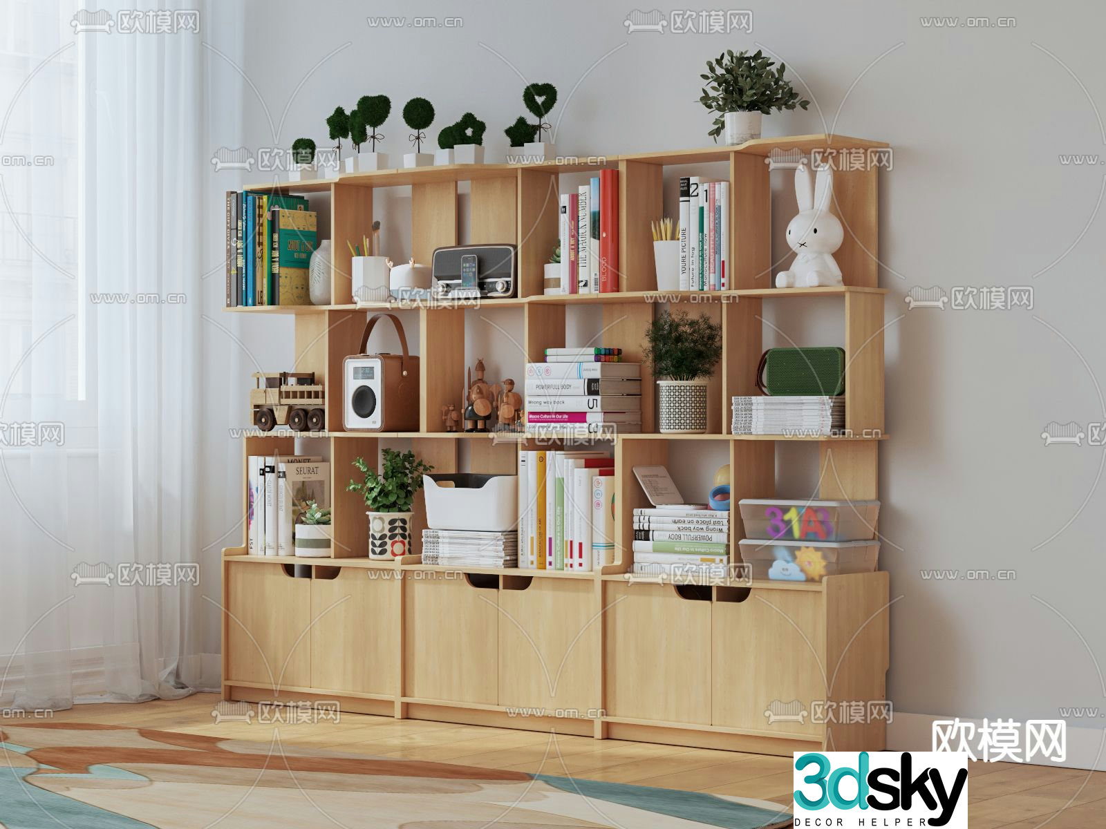 Nordic solid wood children’s bookcase 3D model