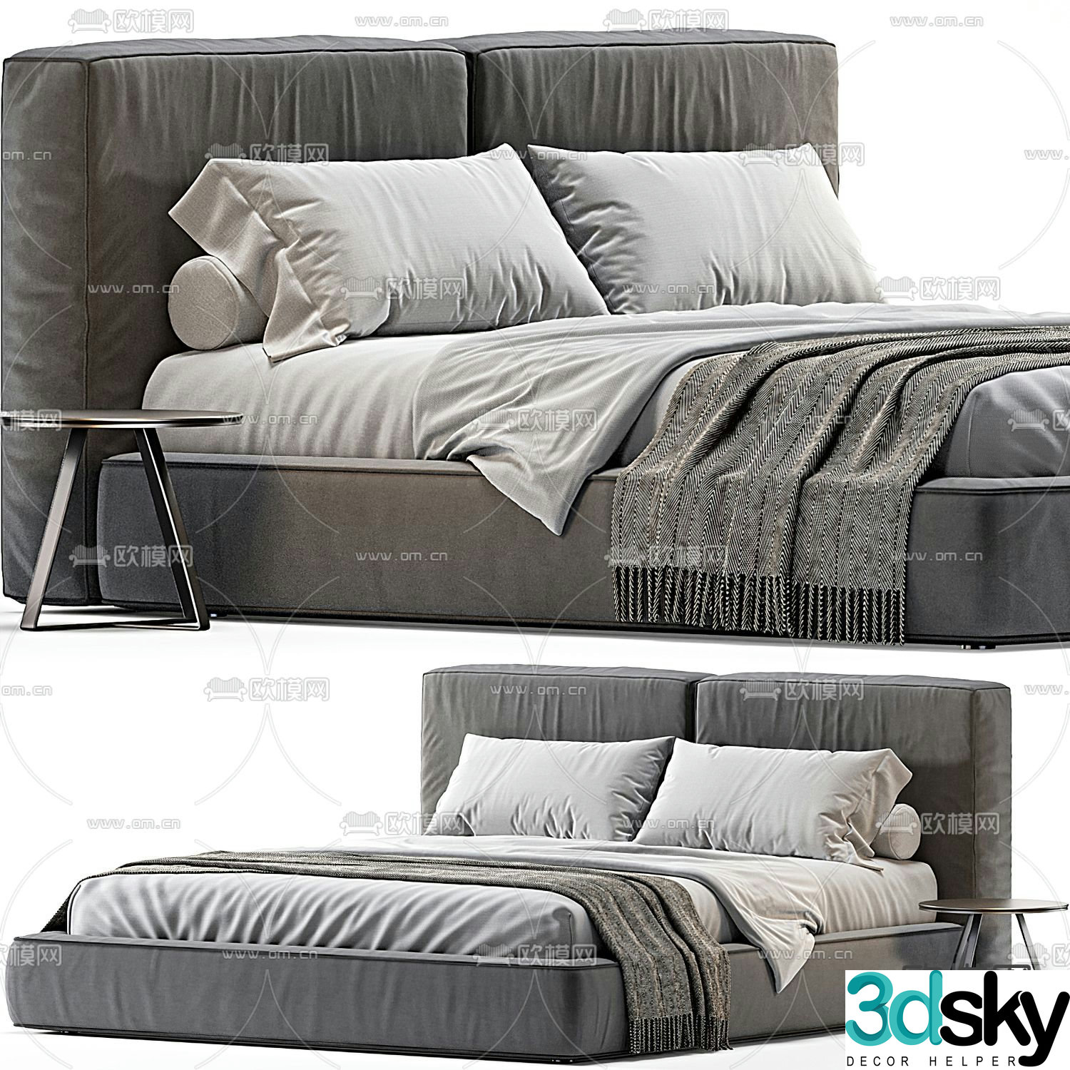 B&B Italia modern gray double bed 3d model