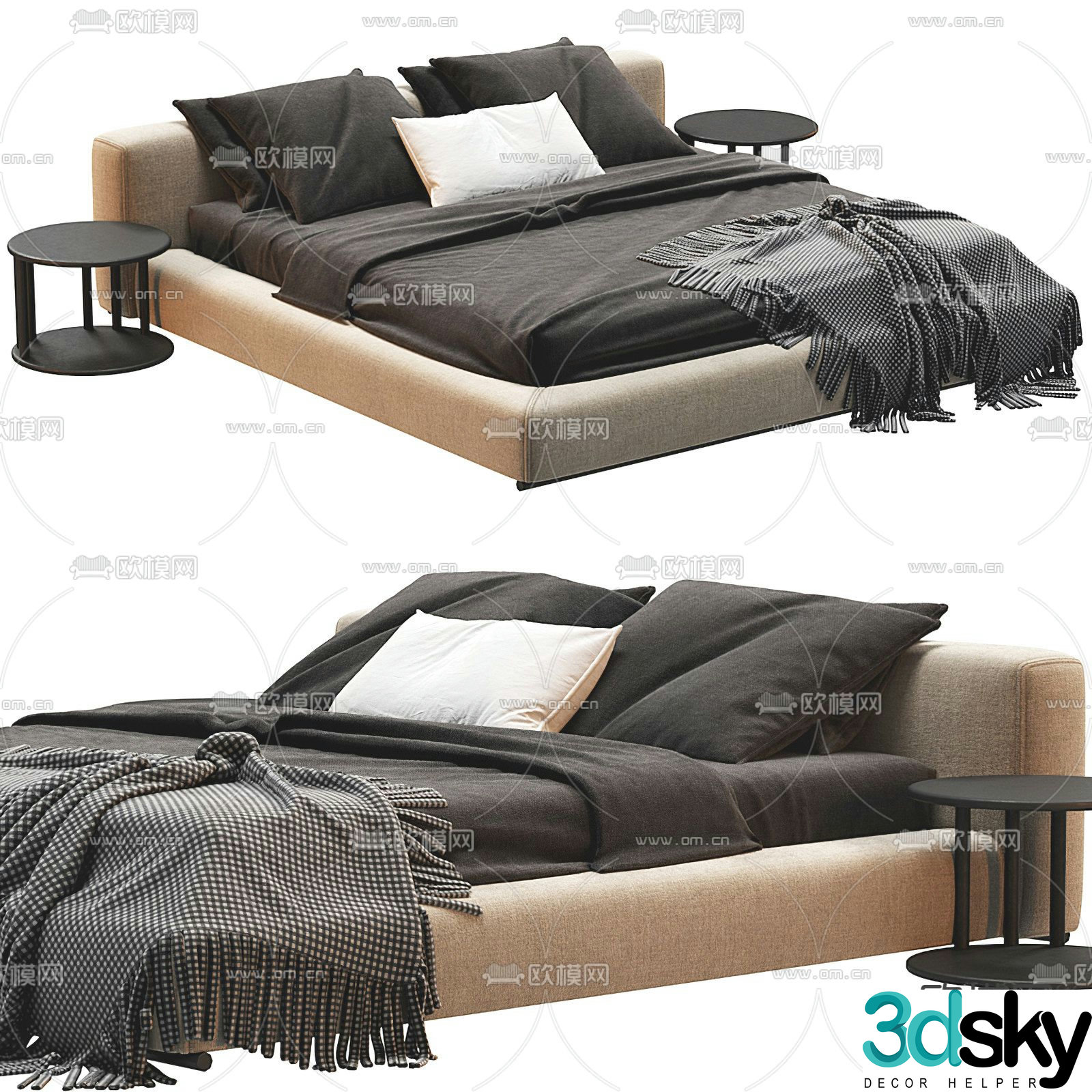 poliform modern double bed 3d model