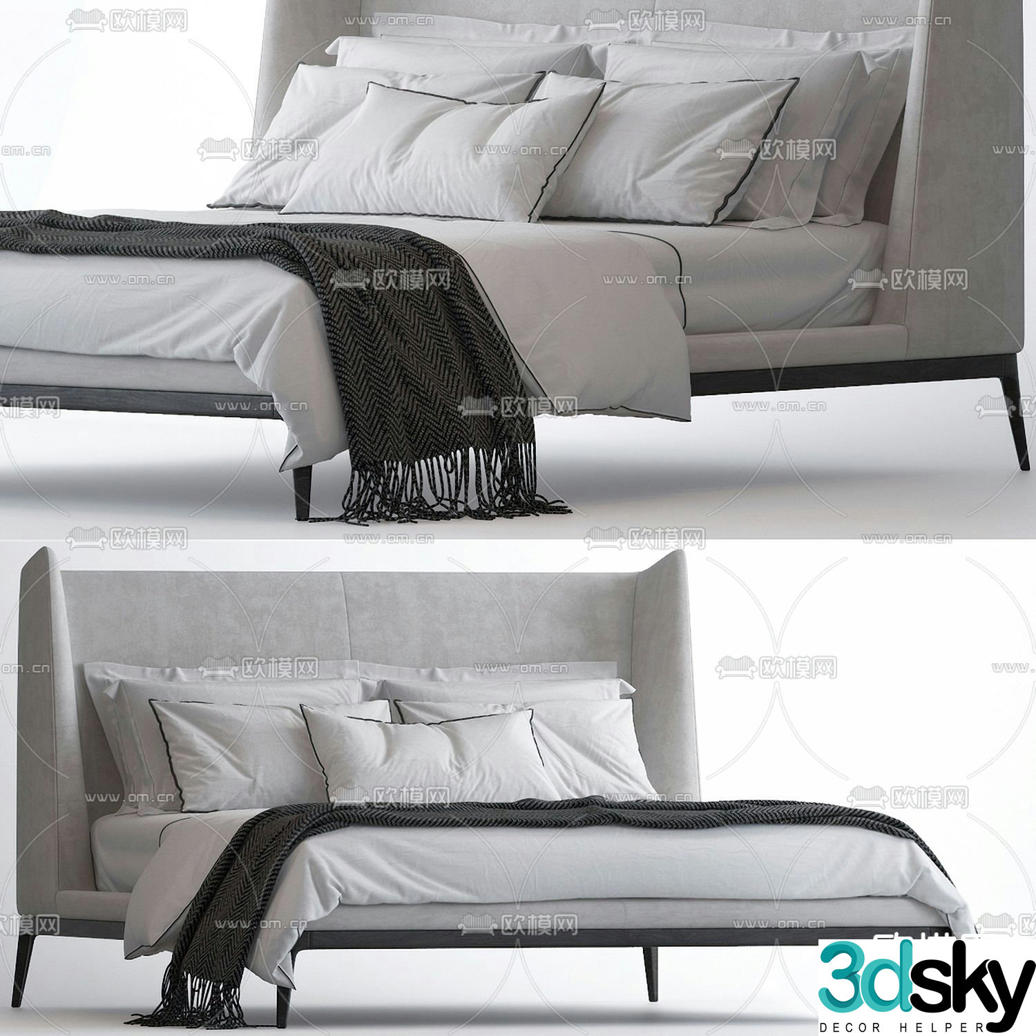Pertica modern gray and white double bed 3d model