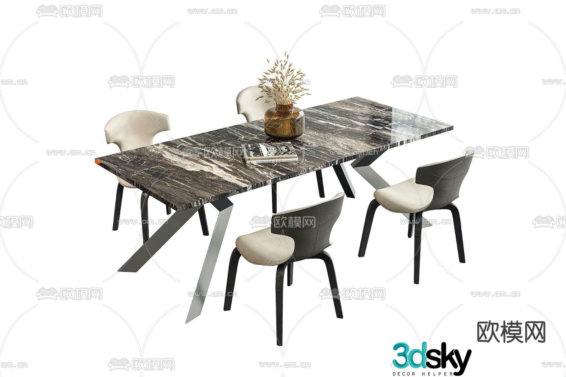 cassina modern square dining table and chairs 3d model